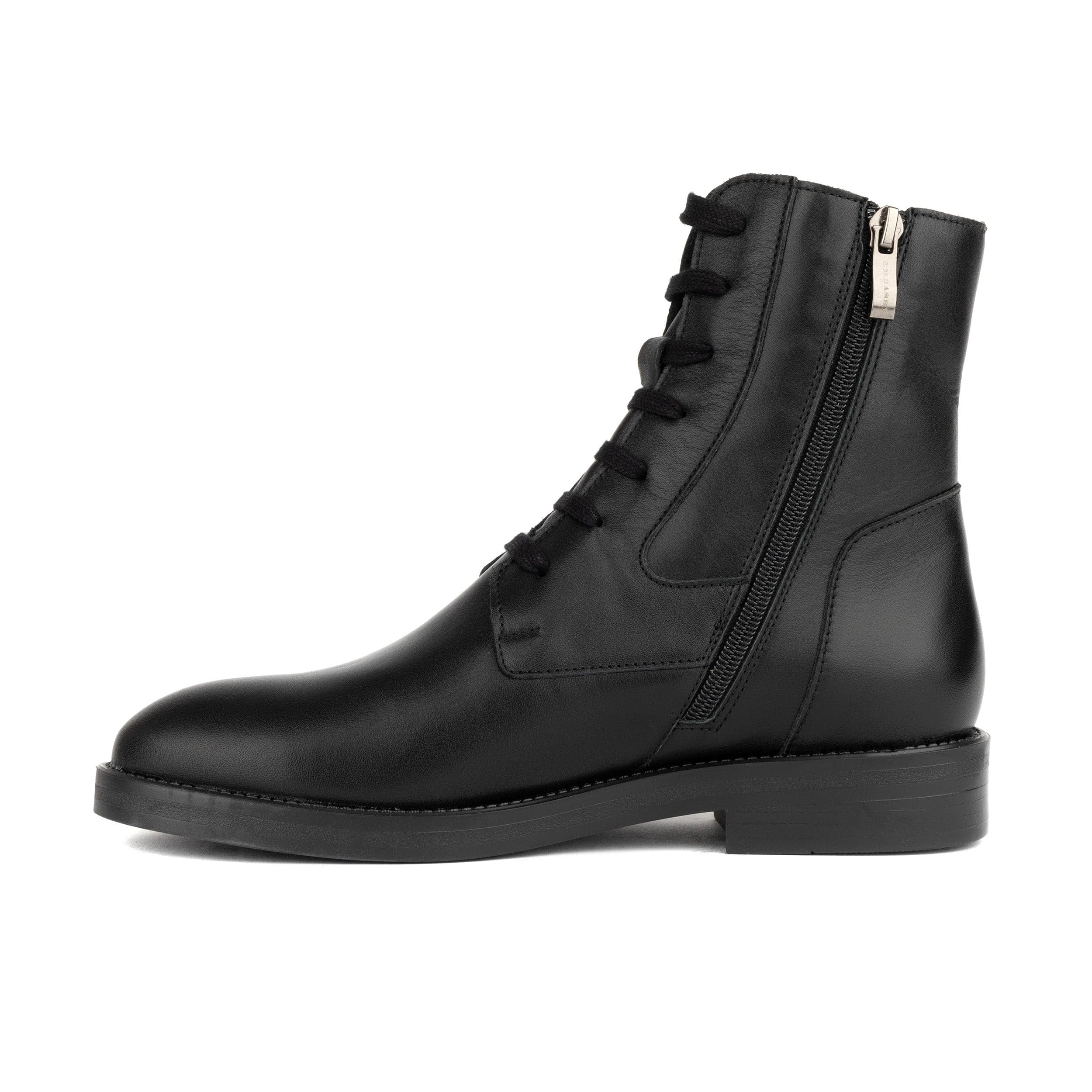 Didi Wool - Black - Women's leather lace-up and zip-up round toe combat boot - Image 3