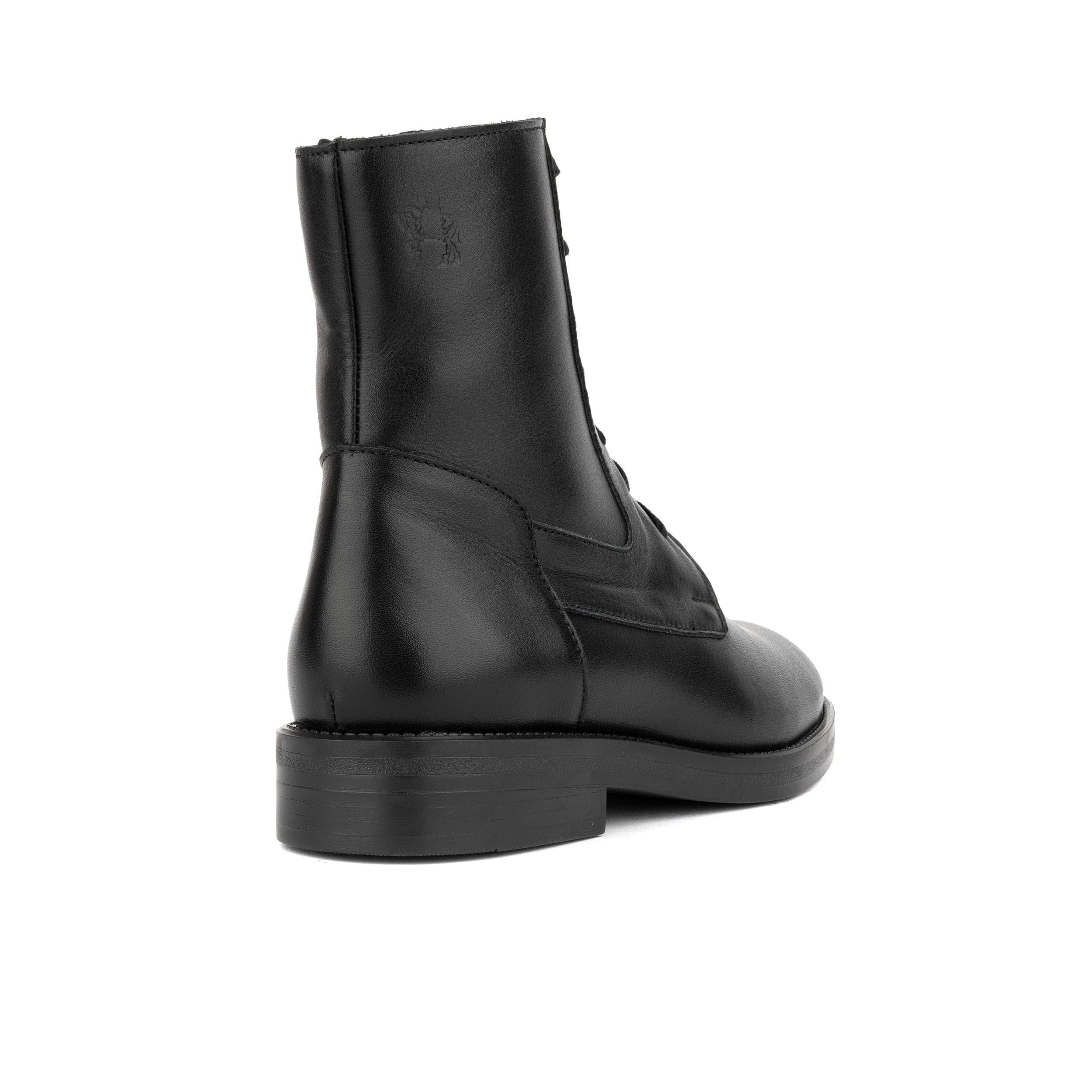 Didi Wool - Black - Women's leather lace-up and zip-up round toe combat boot - Image 4