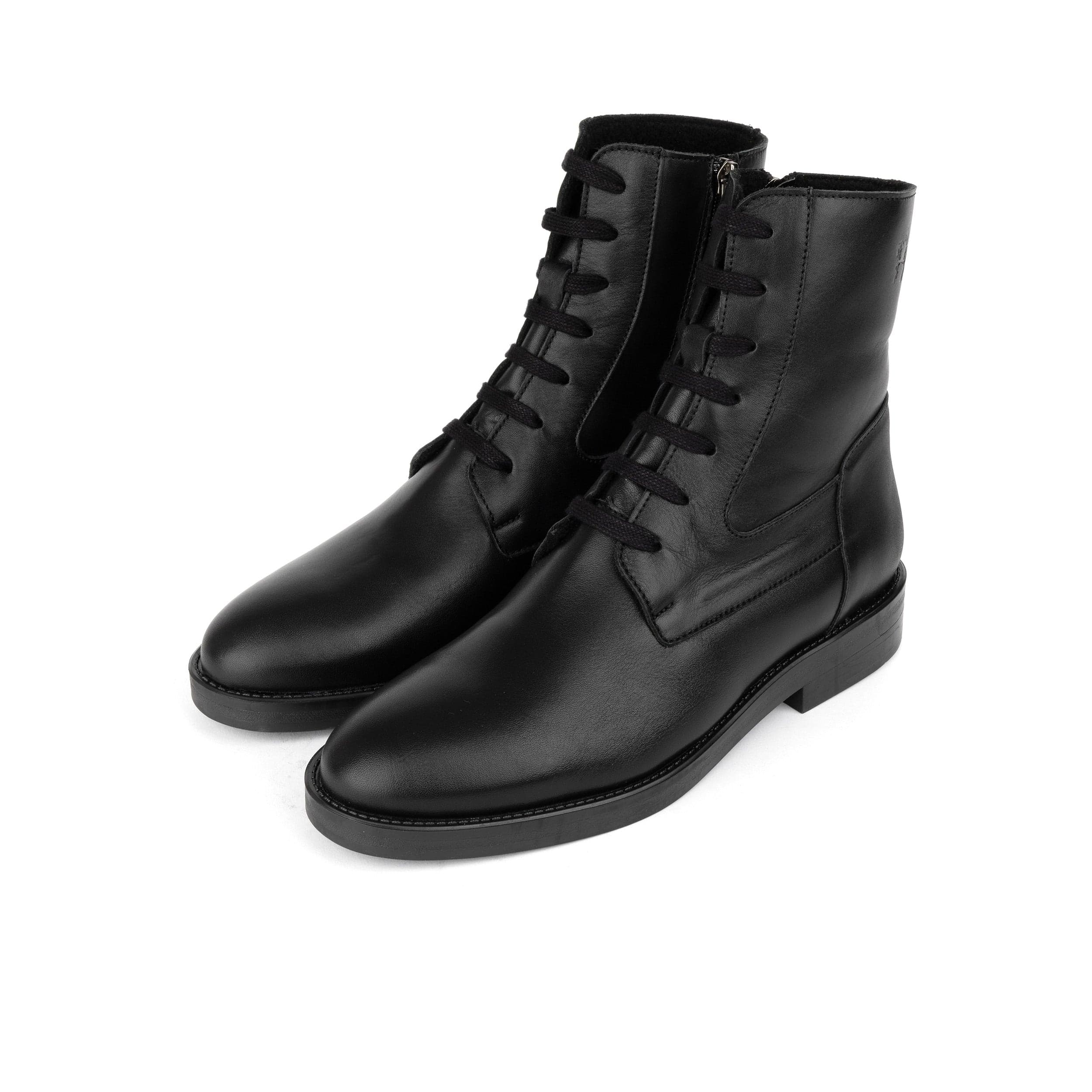 Didi Wool - Black - Women's leather lace-up and zip-up round toe combat boot - Image 9