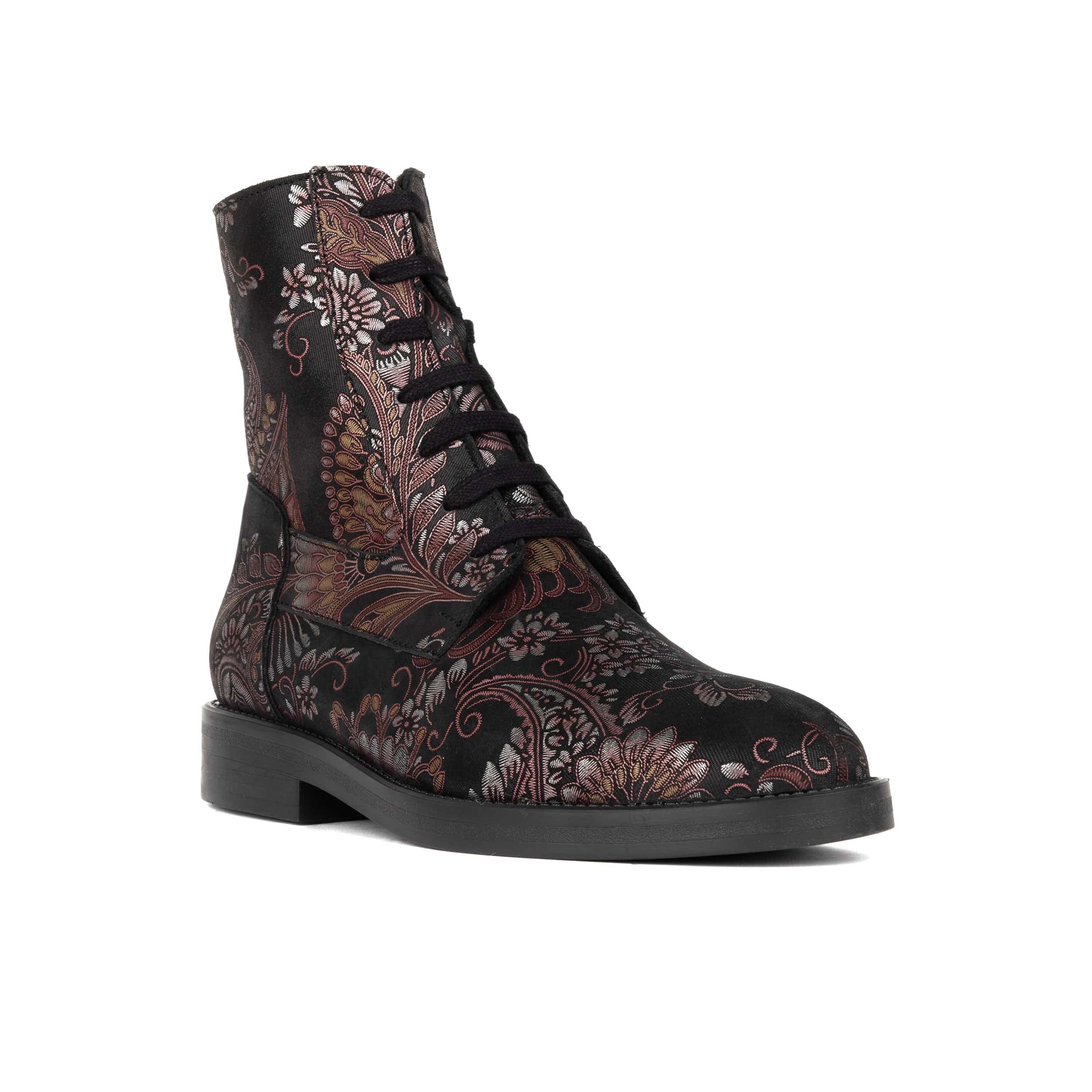 Didi Wool - Black & Burgundy - Women's leather lace-up and zip-up round toe combat boot - Image 2