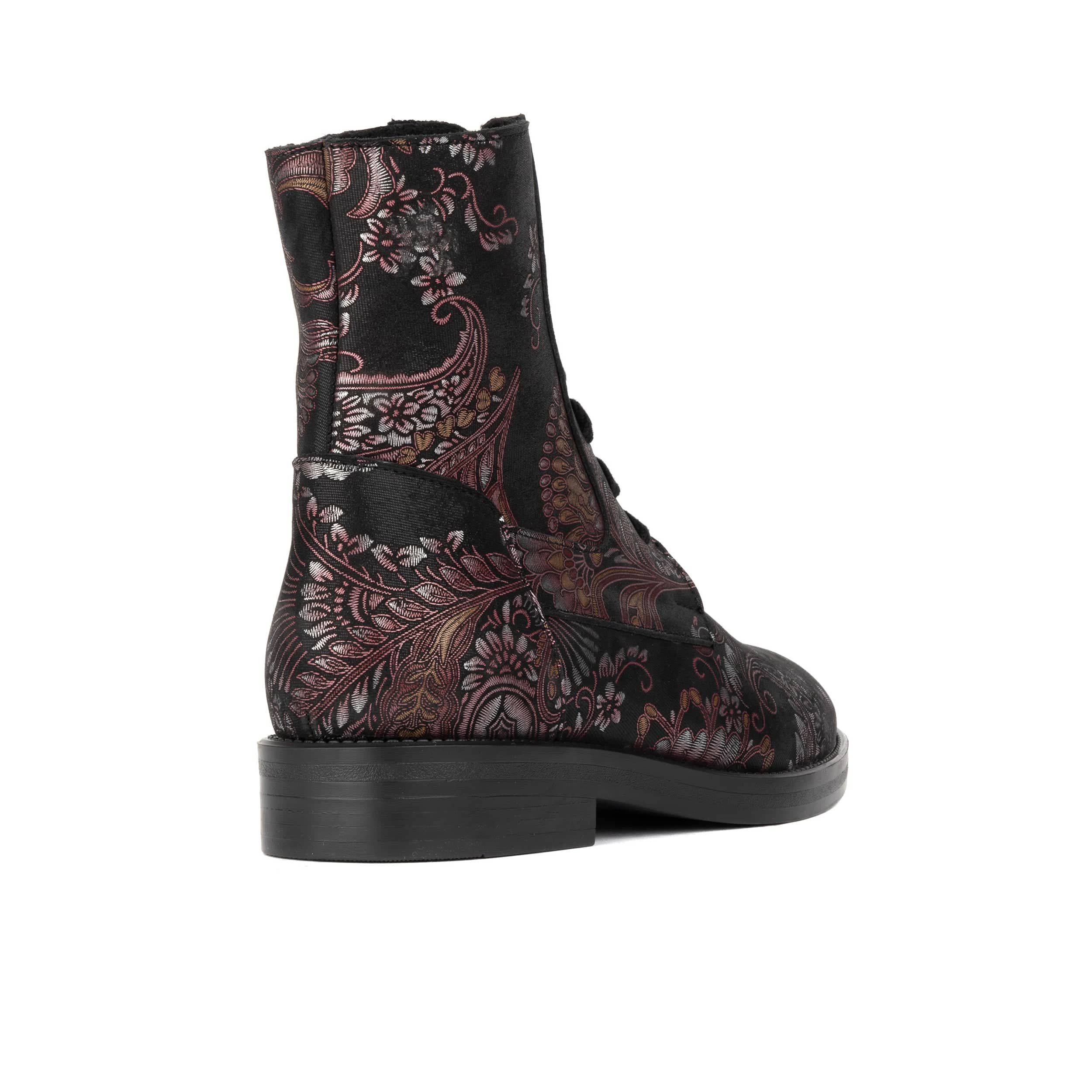 Didi Wool - Black & Burgundy - Women's leather lace-up and zip-up round toe combat boot - Image 4