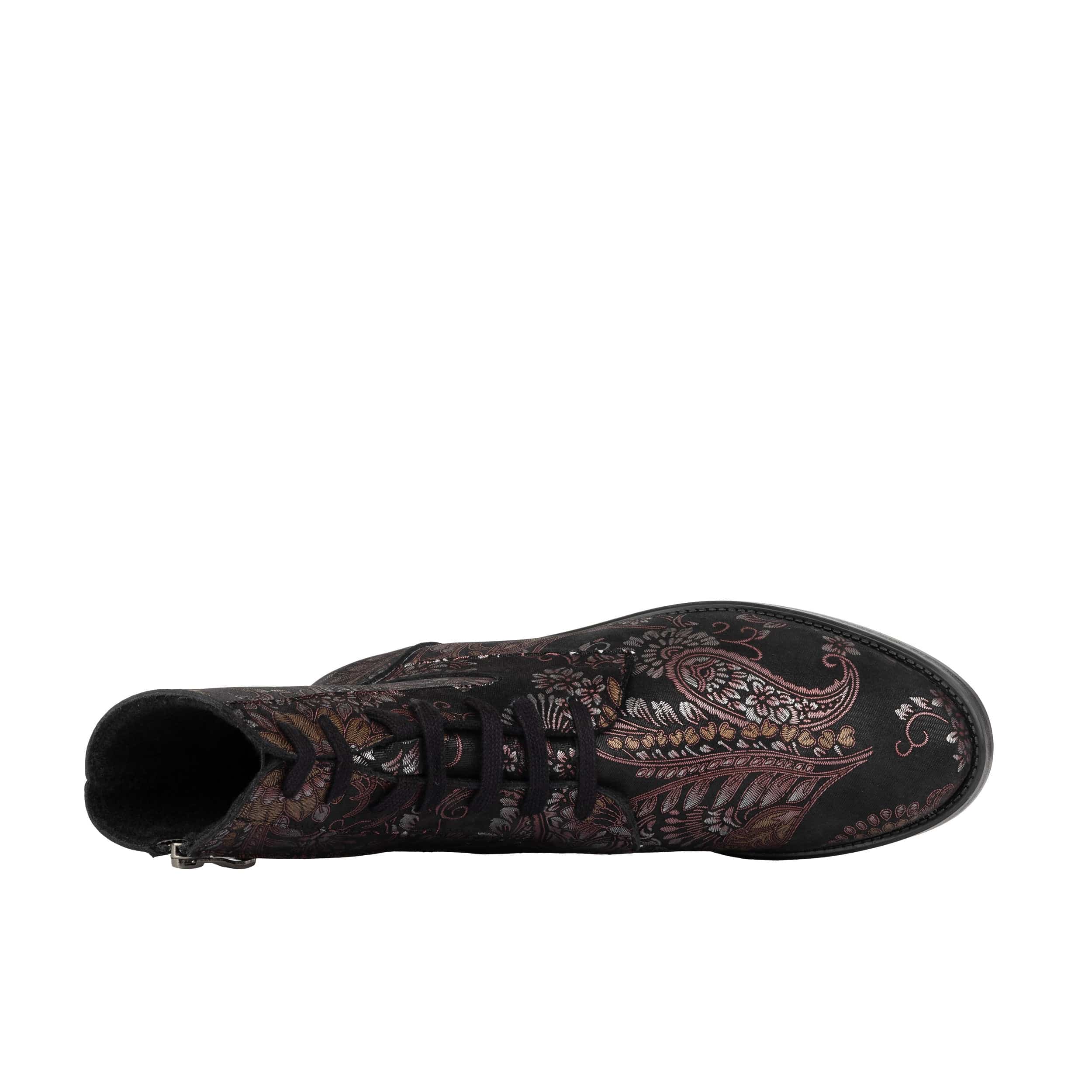 Didi Wool - Black & Burgundy - Women's leather lace-up and zip-up round toe combat boot - Image 6