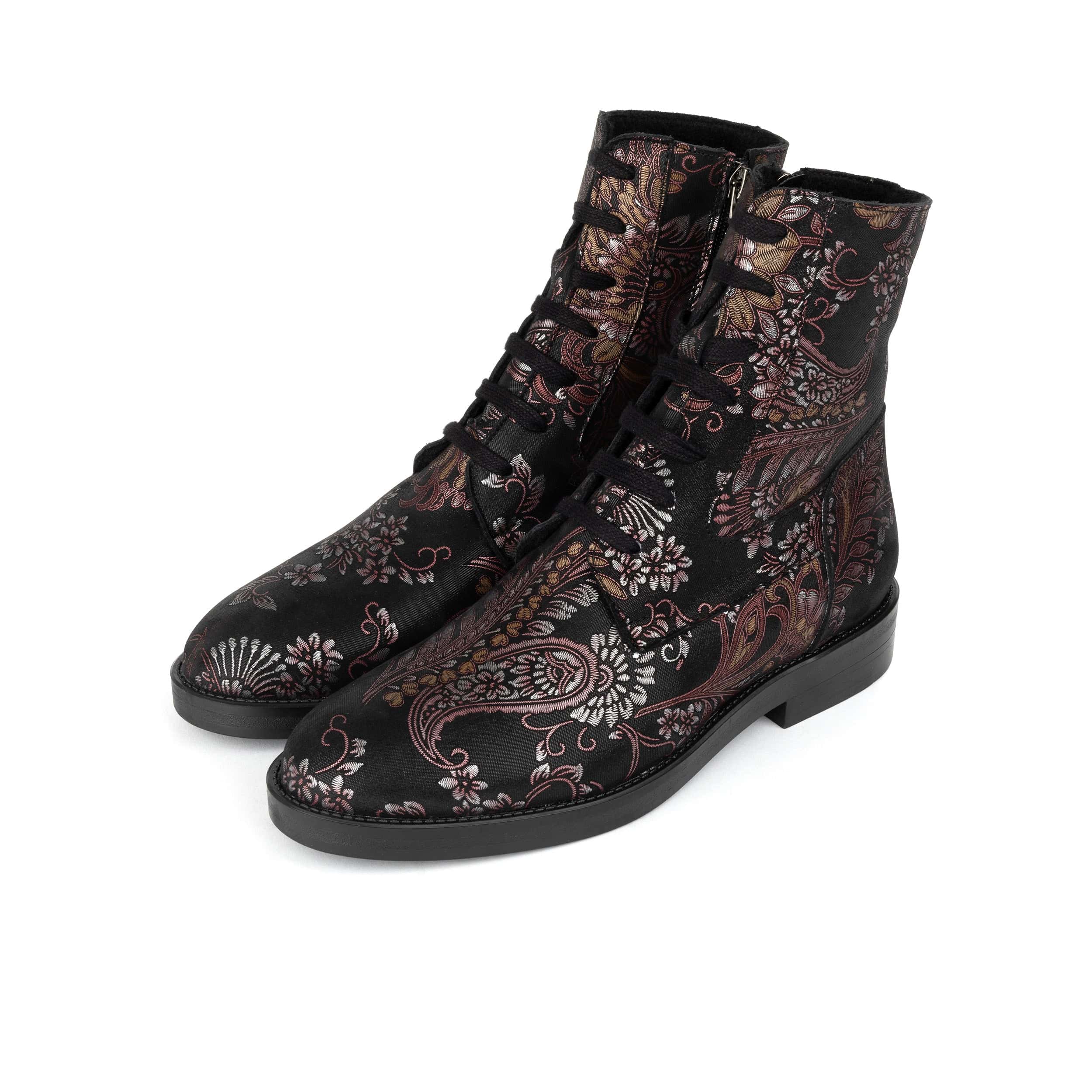 Didi Wool - Black & Burgundy - Women's leather lace-up and zip-up round toe combat boot - Image 9