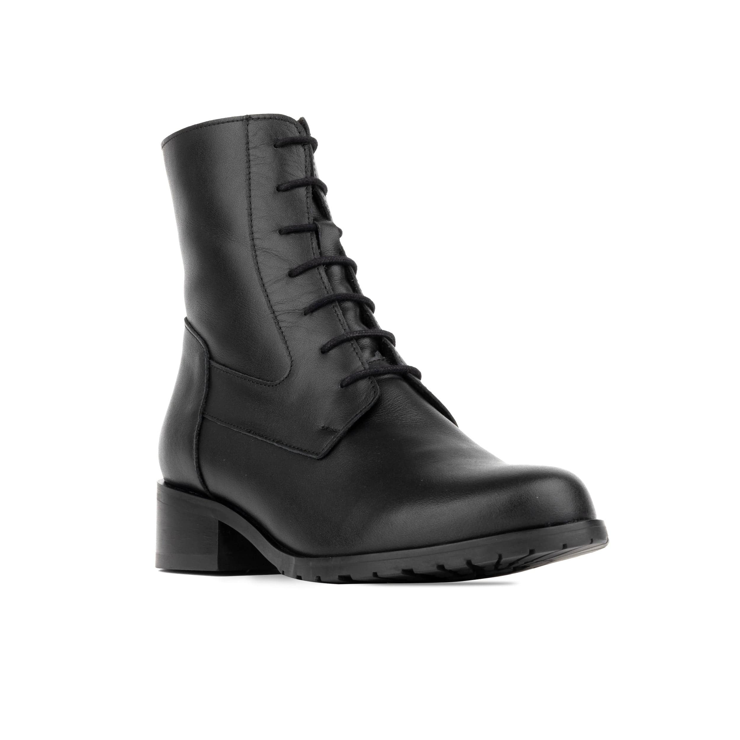 Dinah Wool - Black - Women's leather lace-up and zip-up round toe combat boot - Image 2