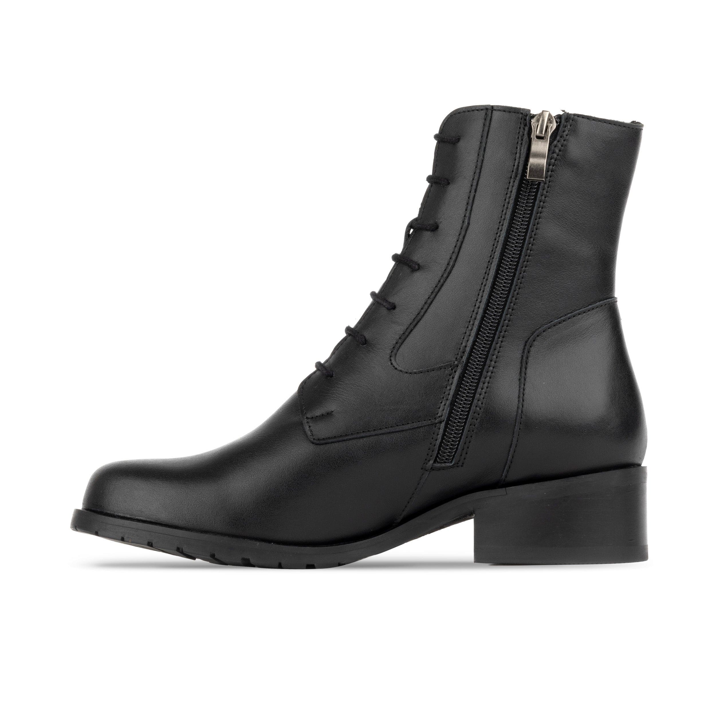 Dinah Wool - Black - Women's leather lace-up and zip-up round toe combat boot - Image 3