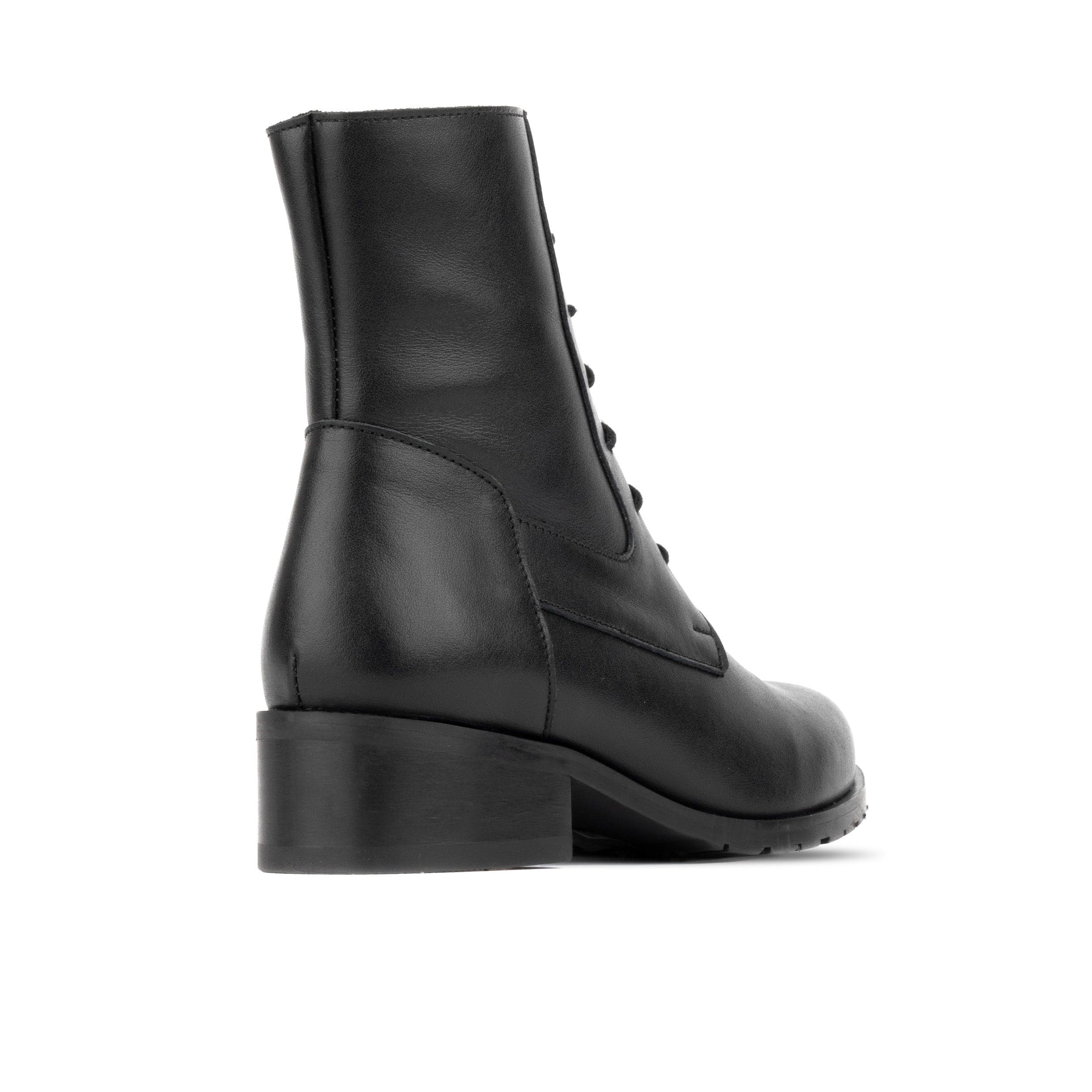 Dinah Wool - Black - Women's leather lace-up and zip-up round toe combat boot - Image 4