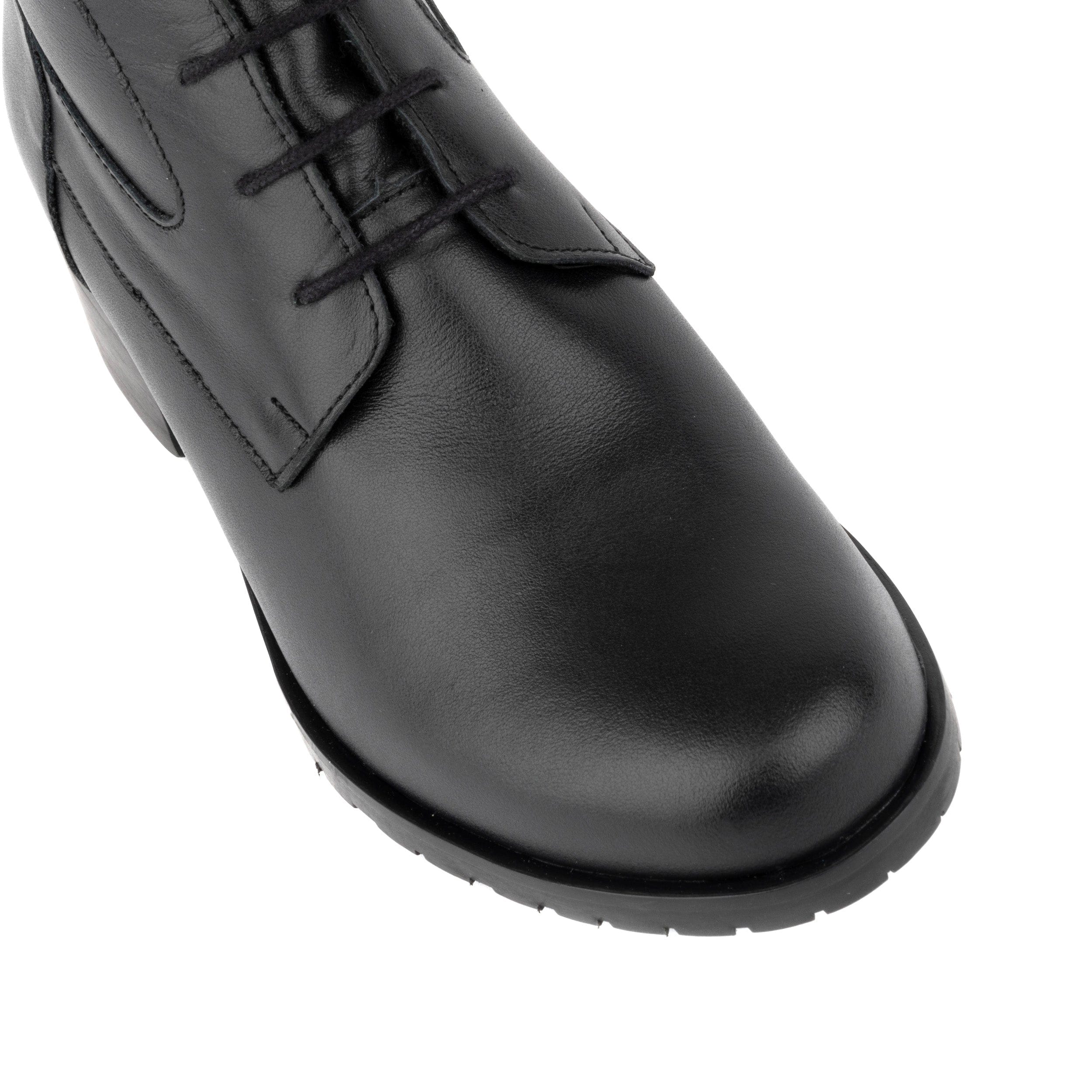 Dinah Wool - Black - Women's leather lace-up and zip-up round toe combat boot - Image 7
