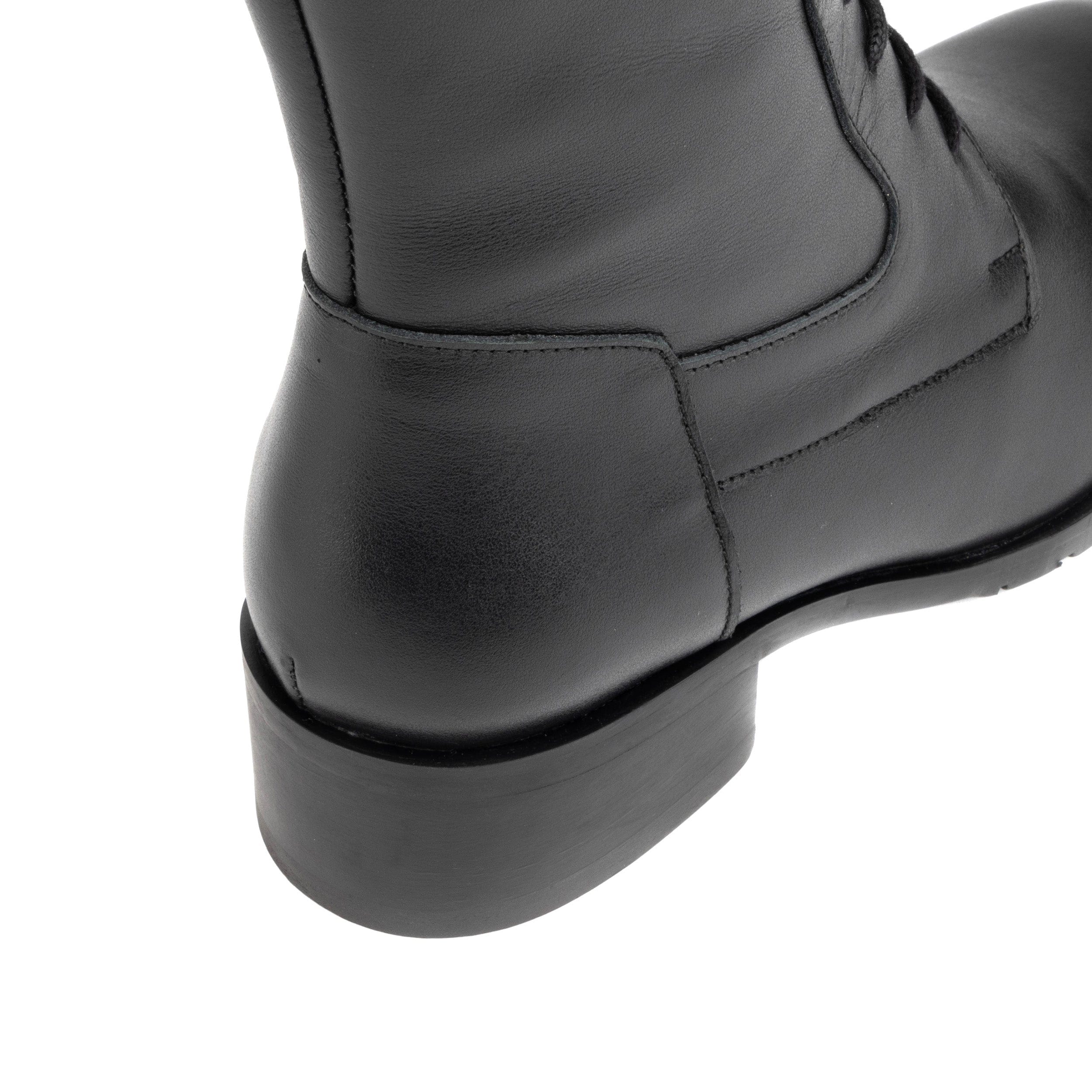 Dinah Wool - Black - Women's leather lace-up and zip-up round toe combat boot - Image 8