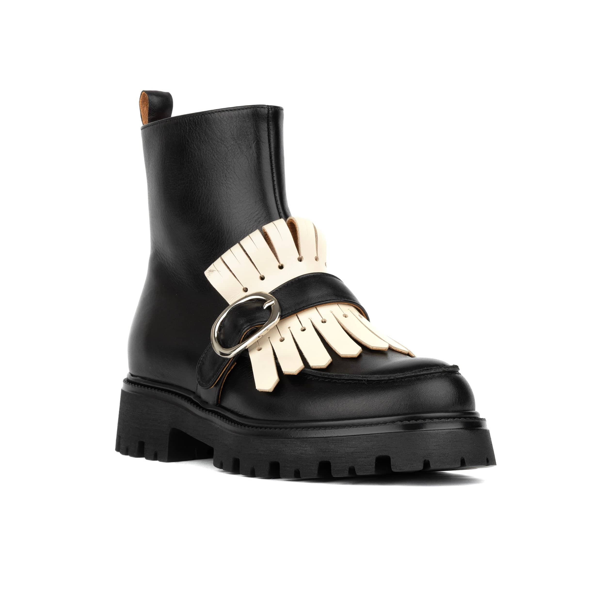 Dominus - Black & White - Fringed Monk Strap Ankle Boot - Image 2