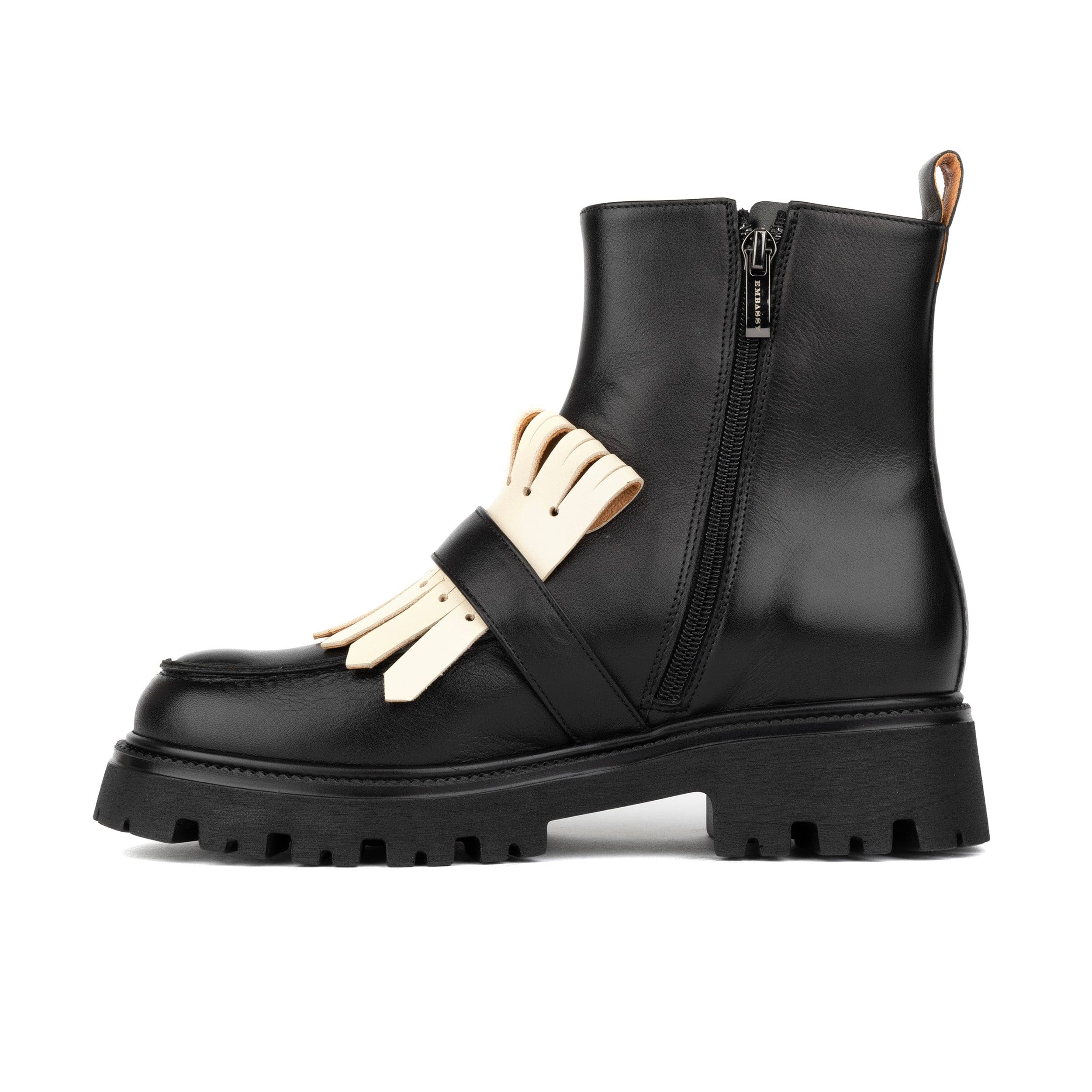 Dominus - Black & White - Fringed Monk Strap Ankle Boot - Image 3