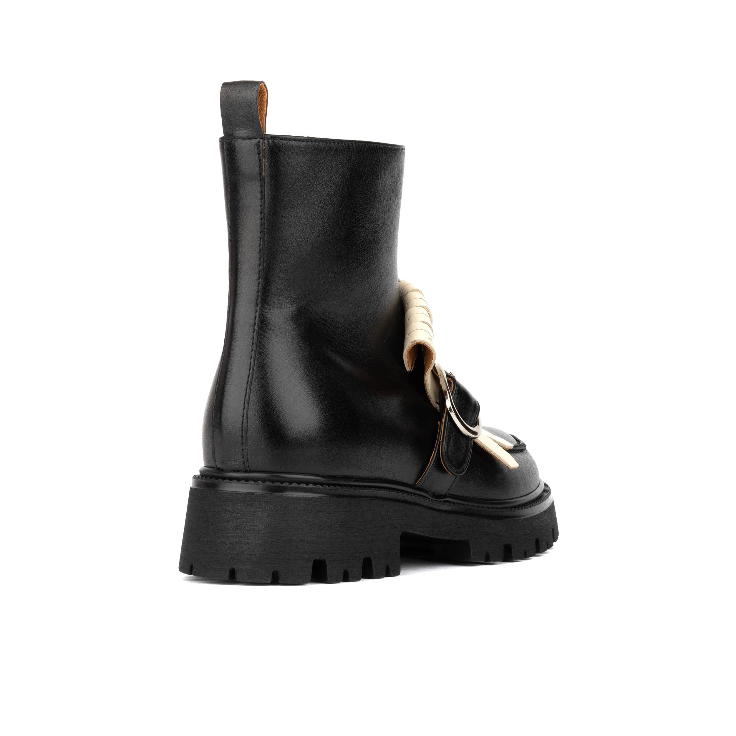 Dominus - Black & White - Fringed Monk Strap Ankle Boot - Image 4