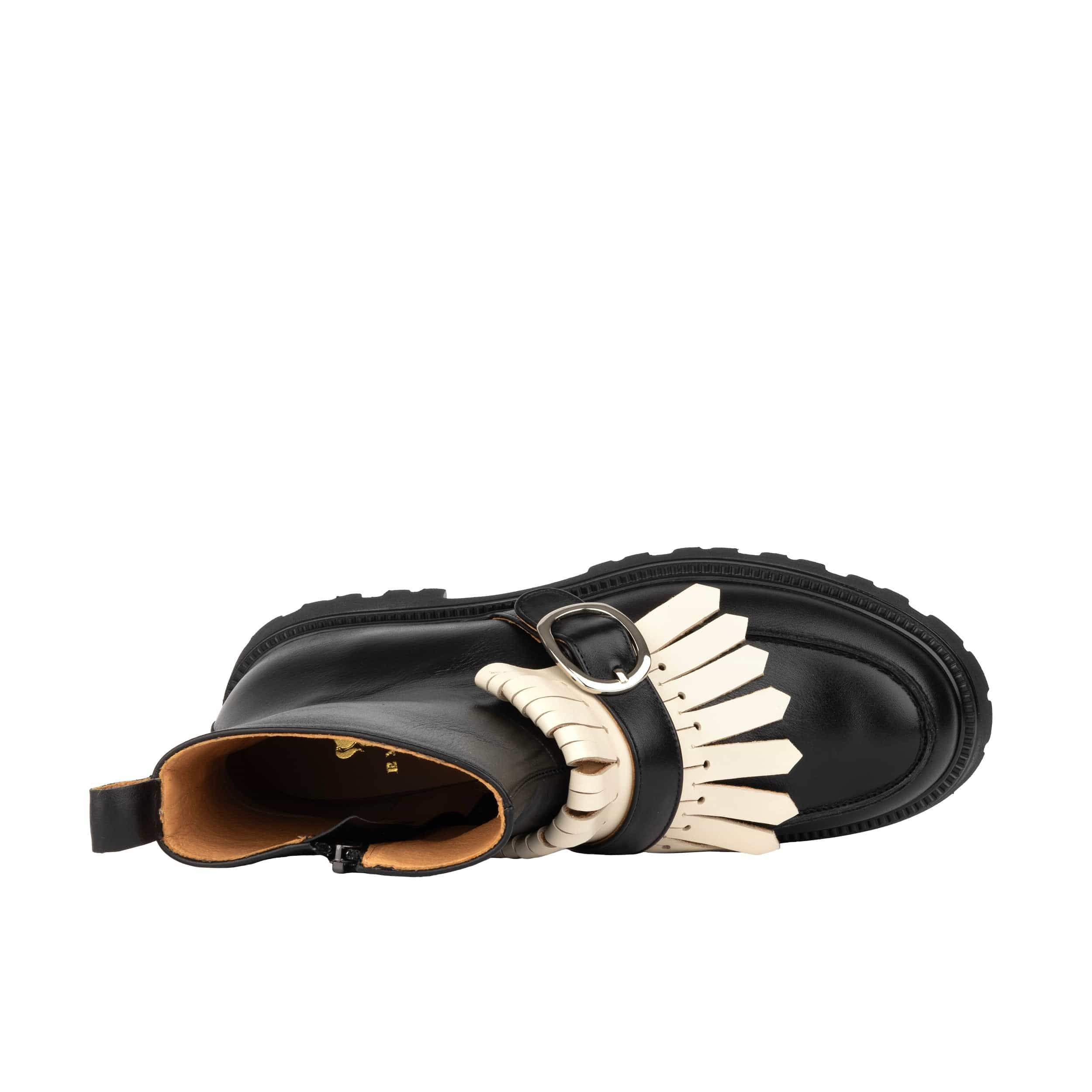 Dominus - Black & White - Fringed Monk Strap Ankle Boot - Image 6