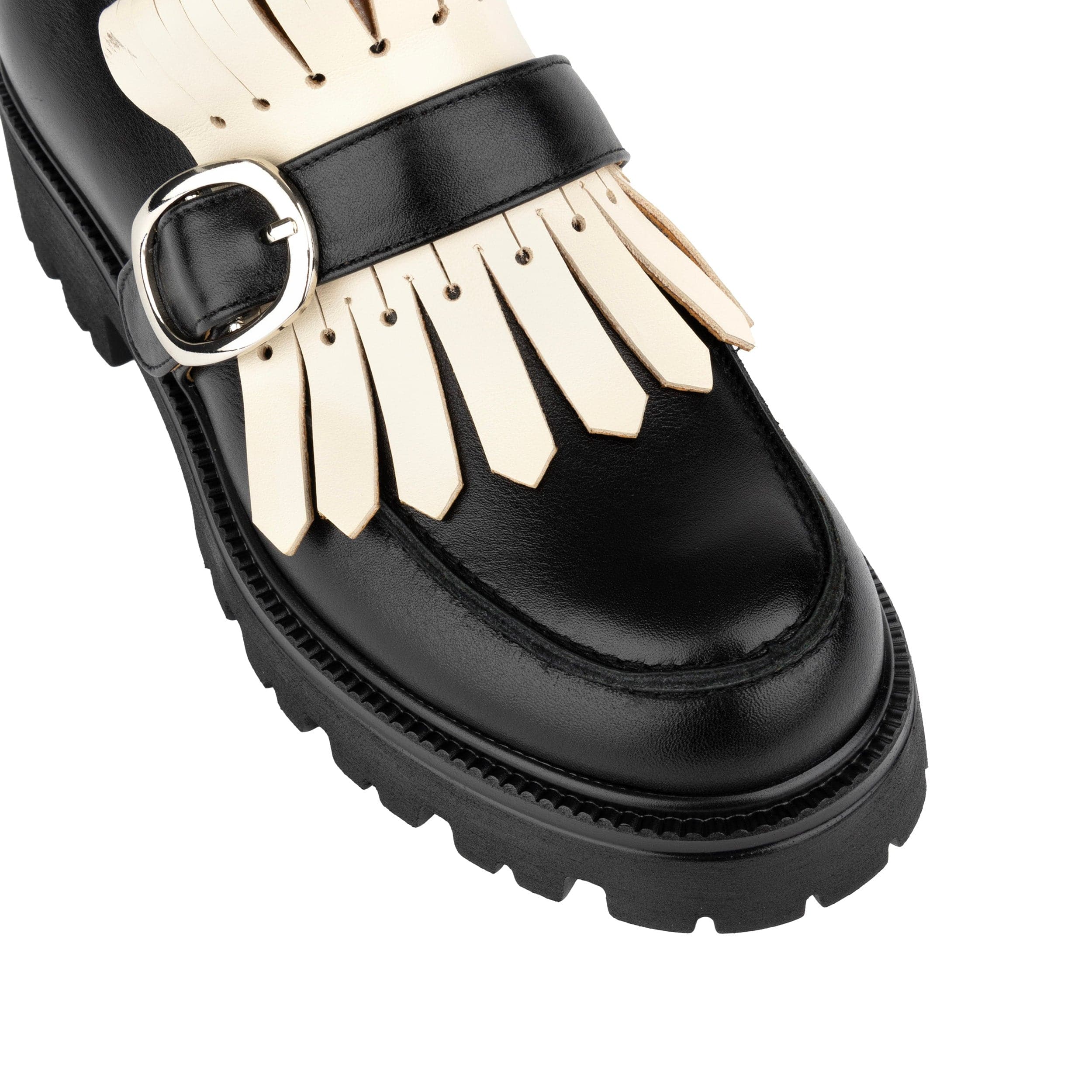 Dominus - Black & White - Fringed Monk Strap Ankle Boot - Image 7