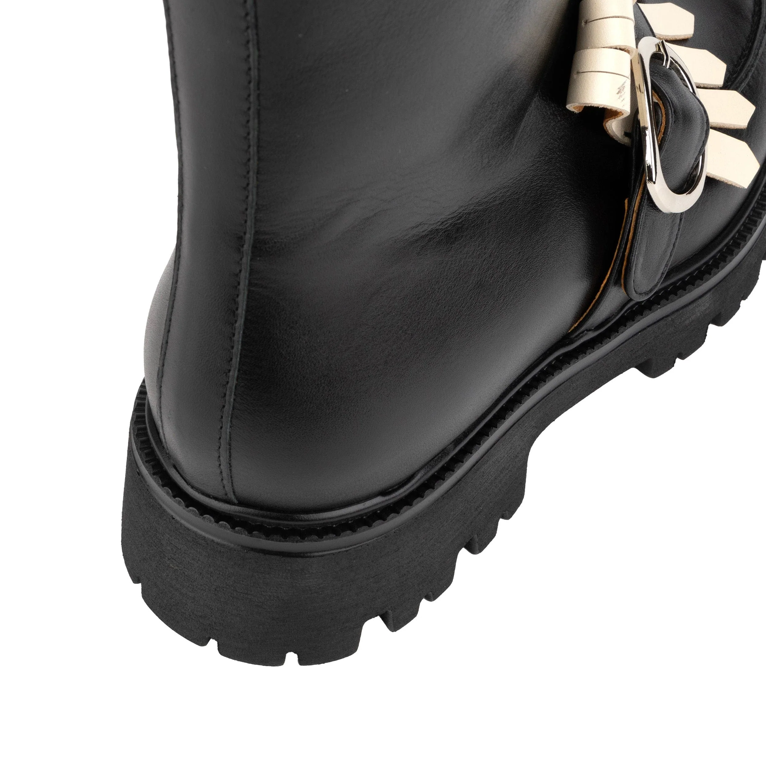 Dominus - Black & White - Fringed Monk Strap Ankle Boot - Image 8