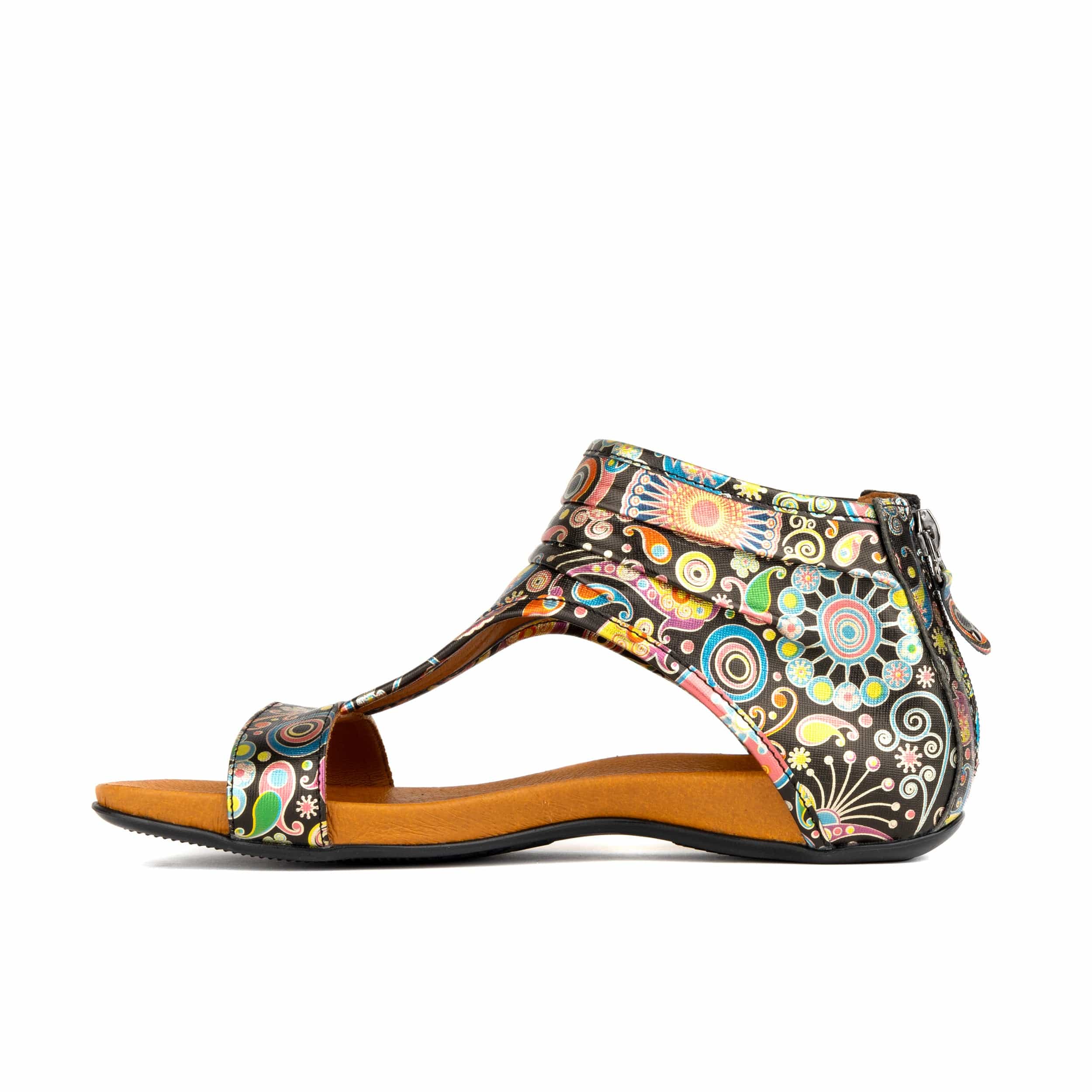 Downtown - Navy & Pink - Women's flat T-bar sandal with covered heel - Image 3