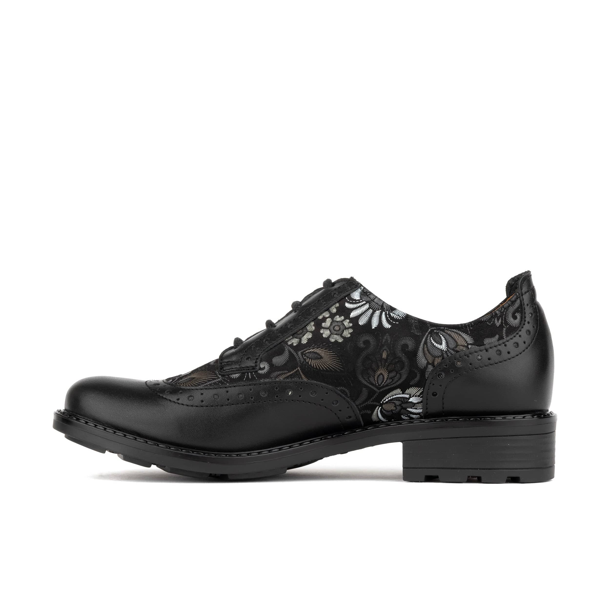 DreamFiters - Black Emboss - Women's round toe leather derby shoe on durable rubber sole - Image 3