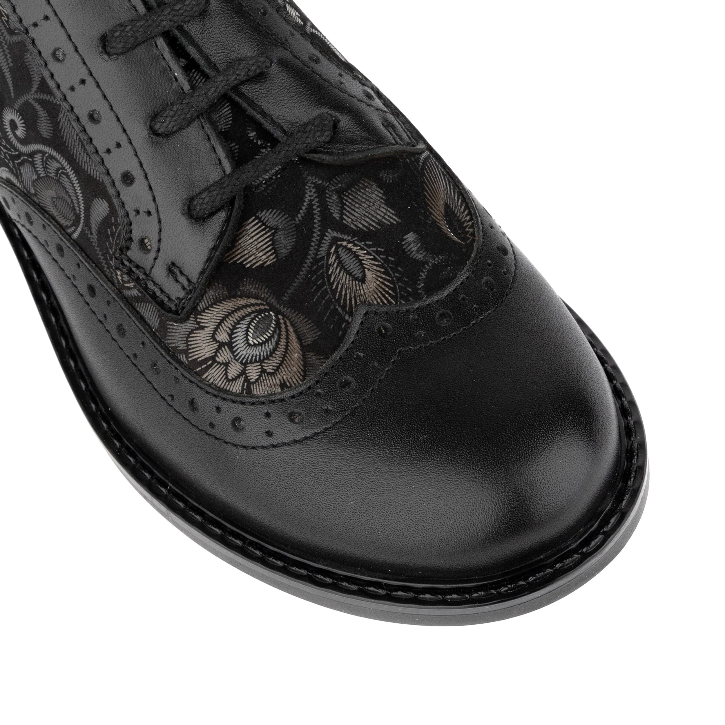 DreamFiters - Black Emboss - Women's round toe leather derby shoe on durable rubber sole - Image 7