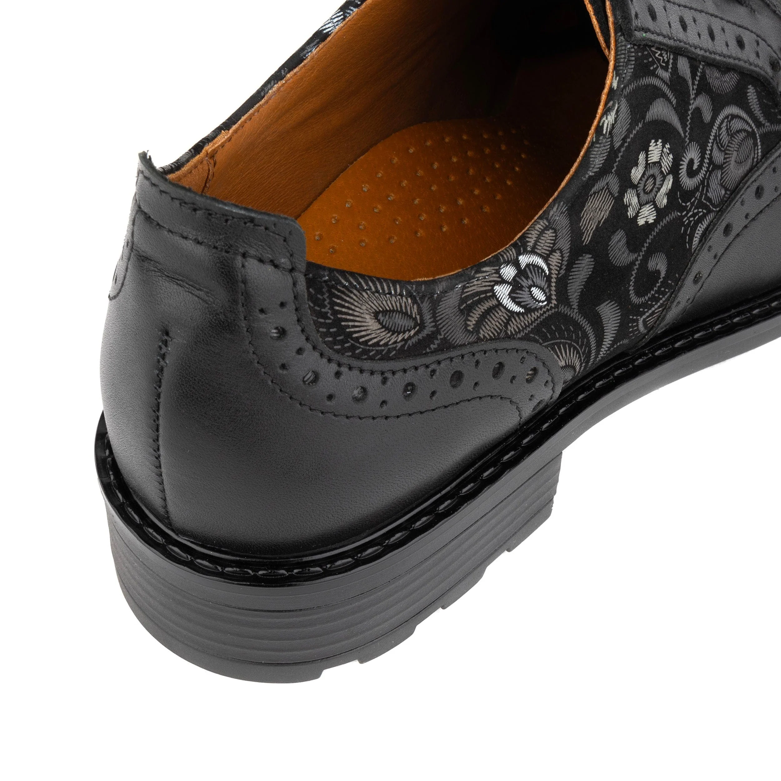 DreamFiters - Black Emboss - Women's round toe leather derby shoe on durable rubber sole - Image 8