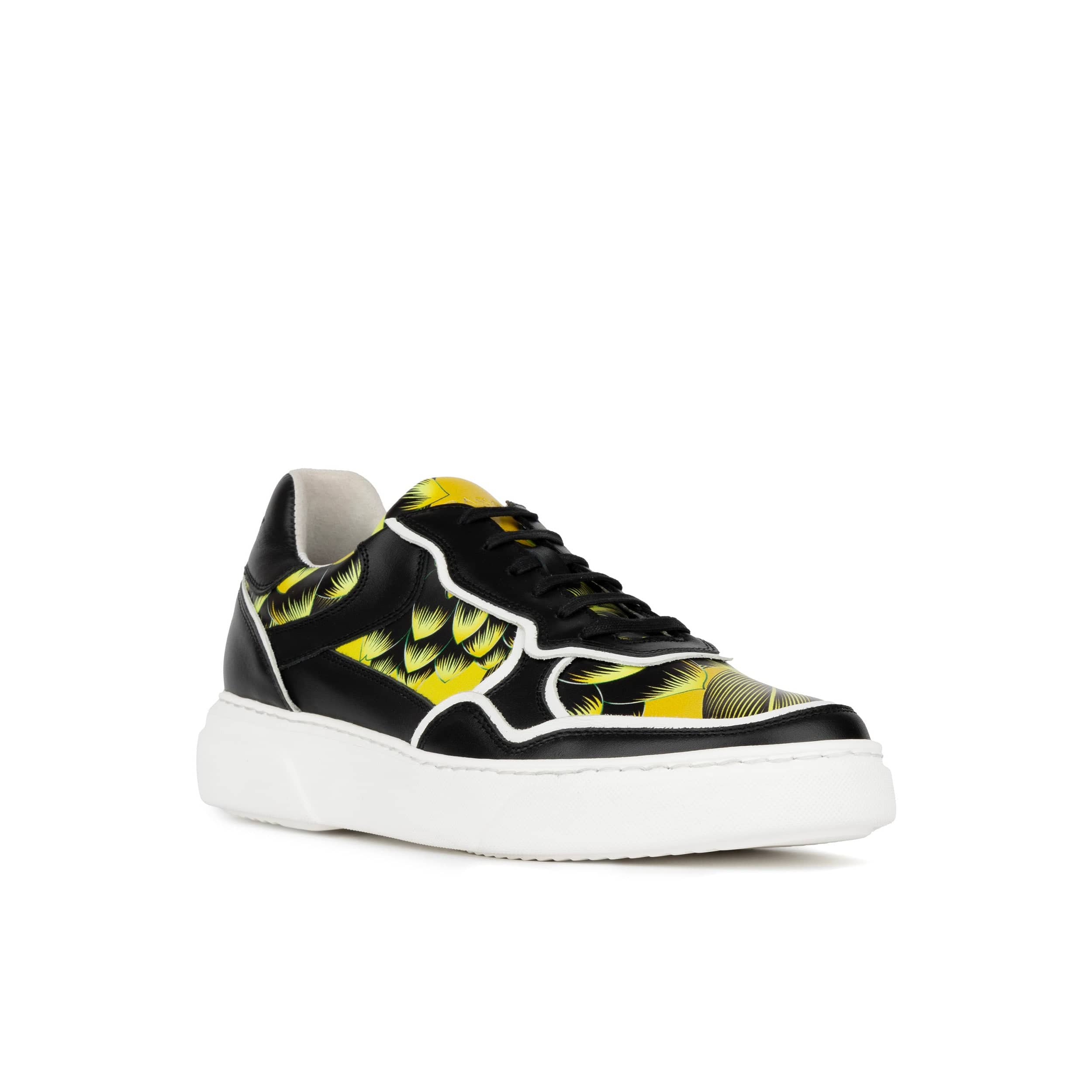 Ecstatic - Yellow Flowers - Men's Leather low top white sole Italian leather trainer - Image 2