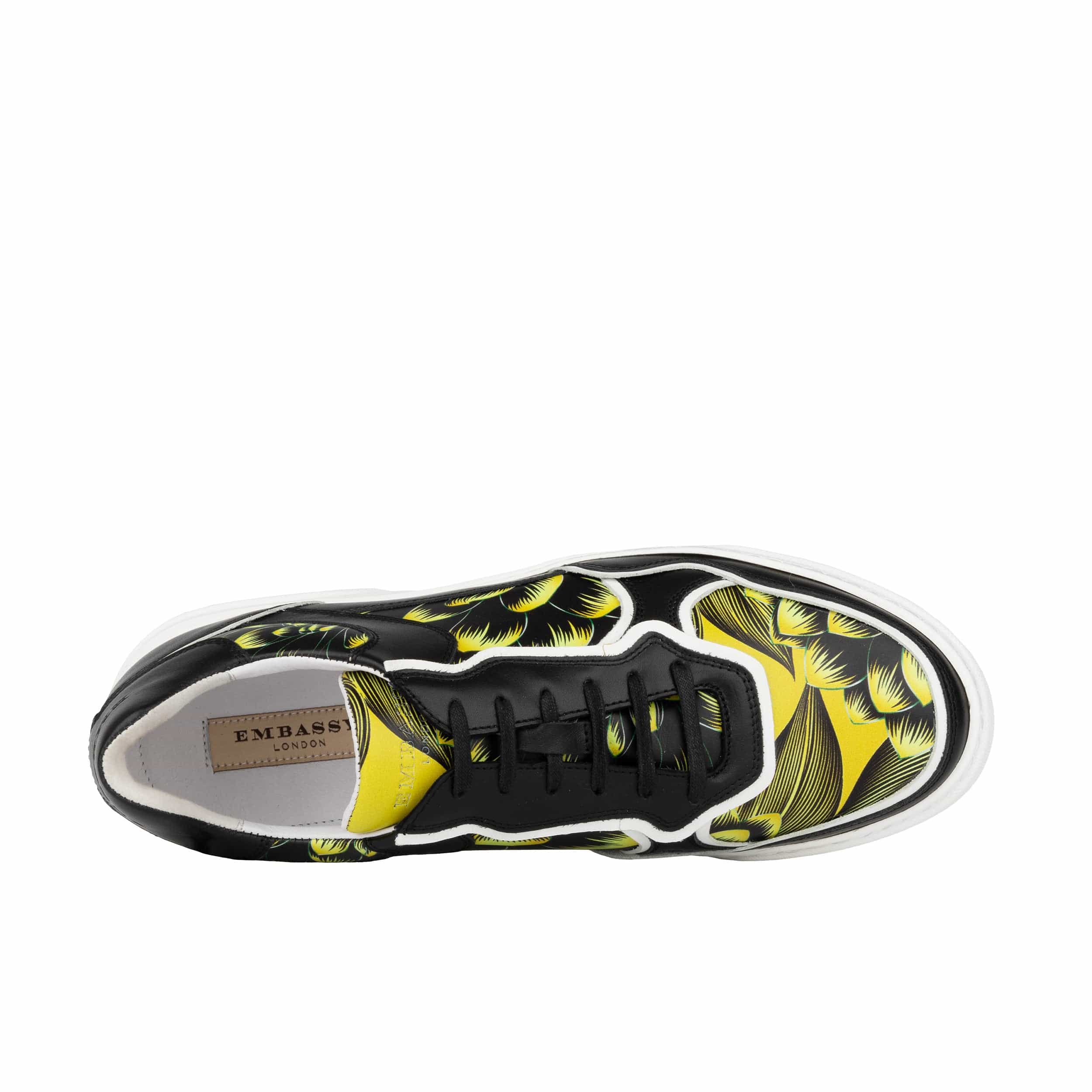 Ecstatic - Yellow Flowers - Men's Leather low top white sole Italian leather trainer - Image 6