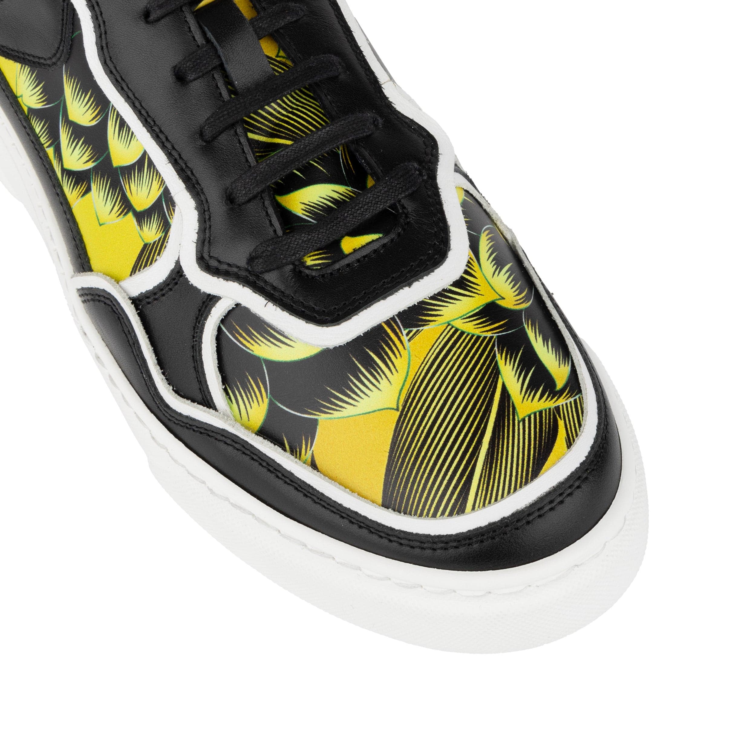 Ecstatic - Yellow Flowers - Men's Leather low top white sole Italian leather trainer - Image 7
