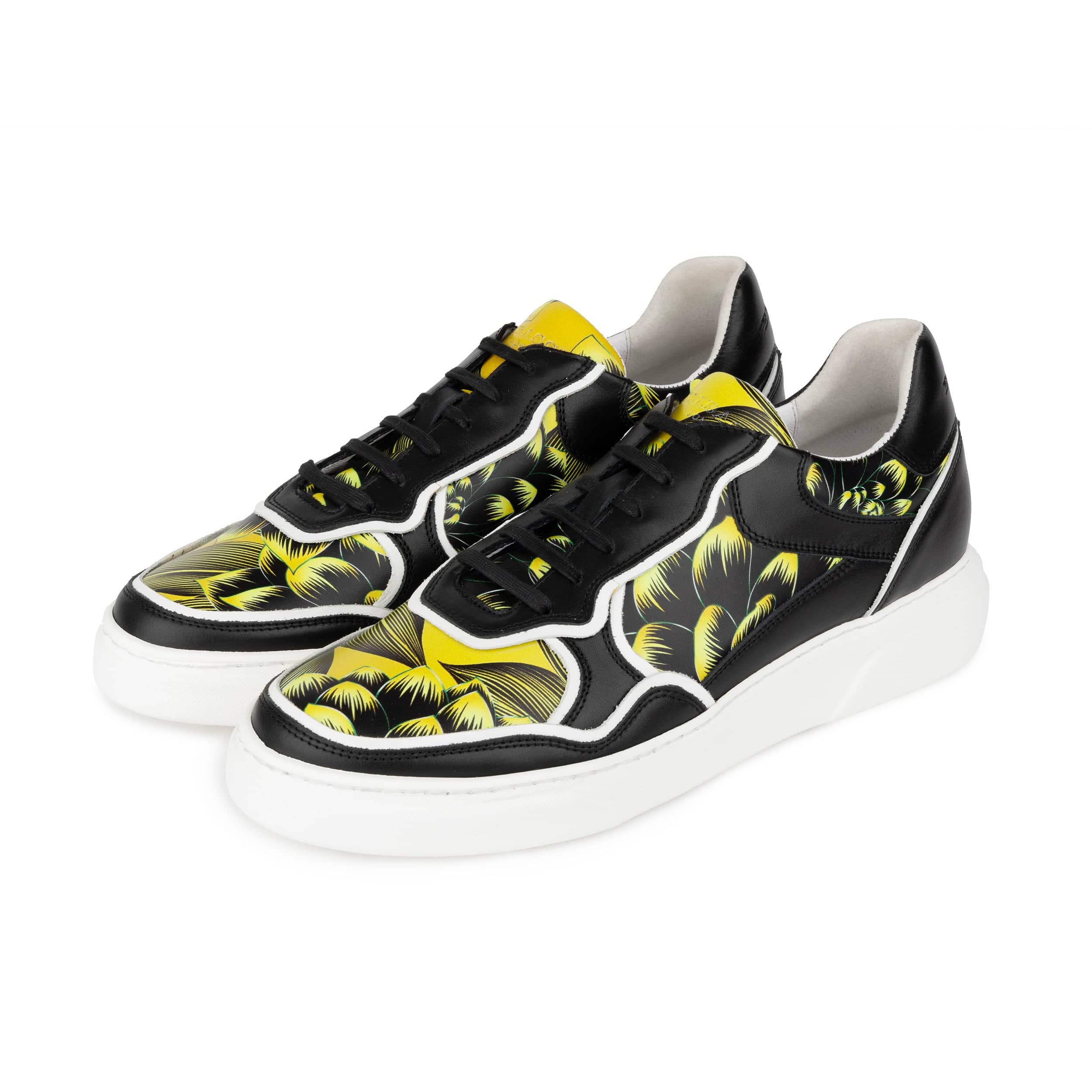 Ecstatic - Yellow Flowers - Men's Leather low top white sole Italian leather trainer - Image 9