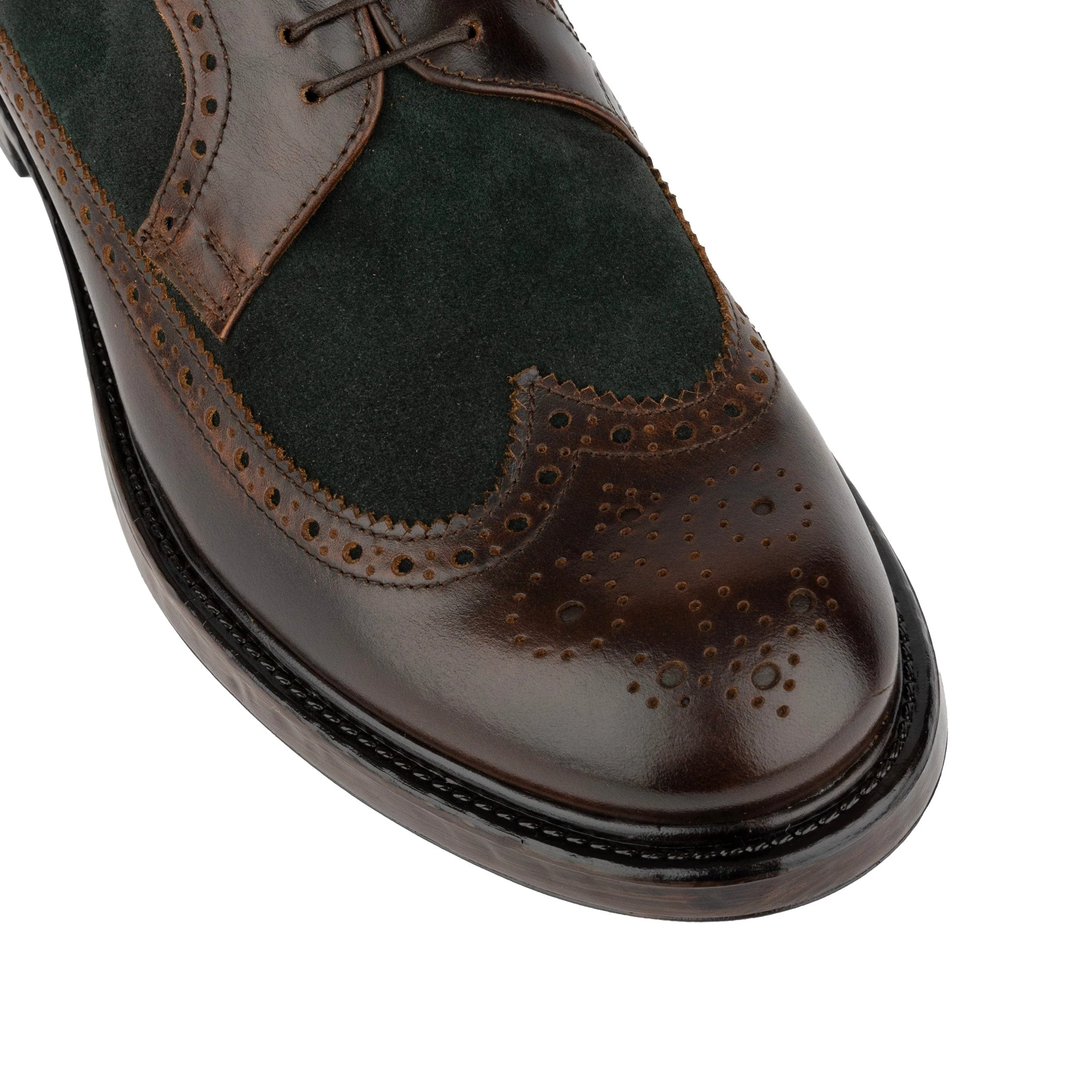 Elwood - Khaki & Brown - Men's Leather Brogue Shoe - Image 8