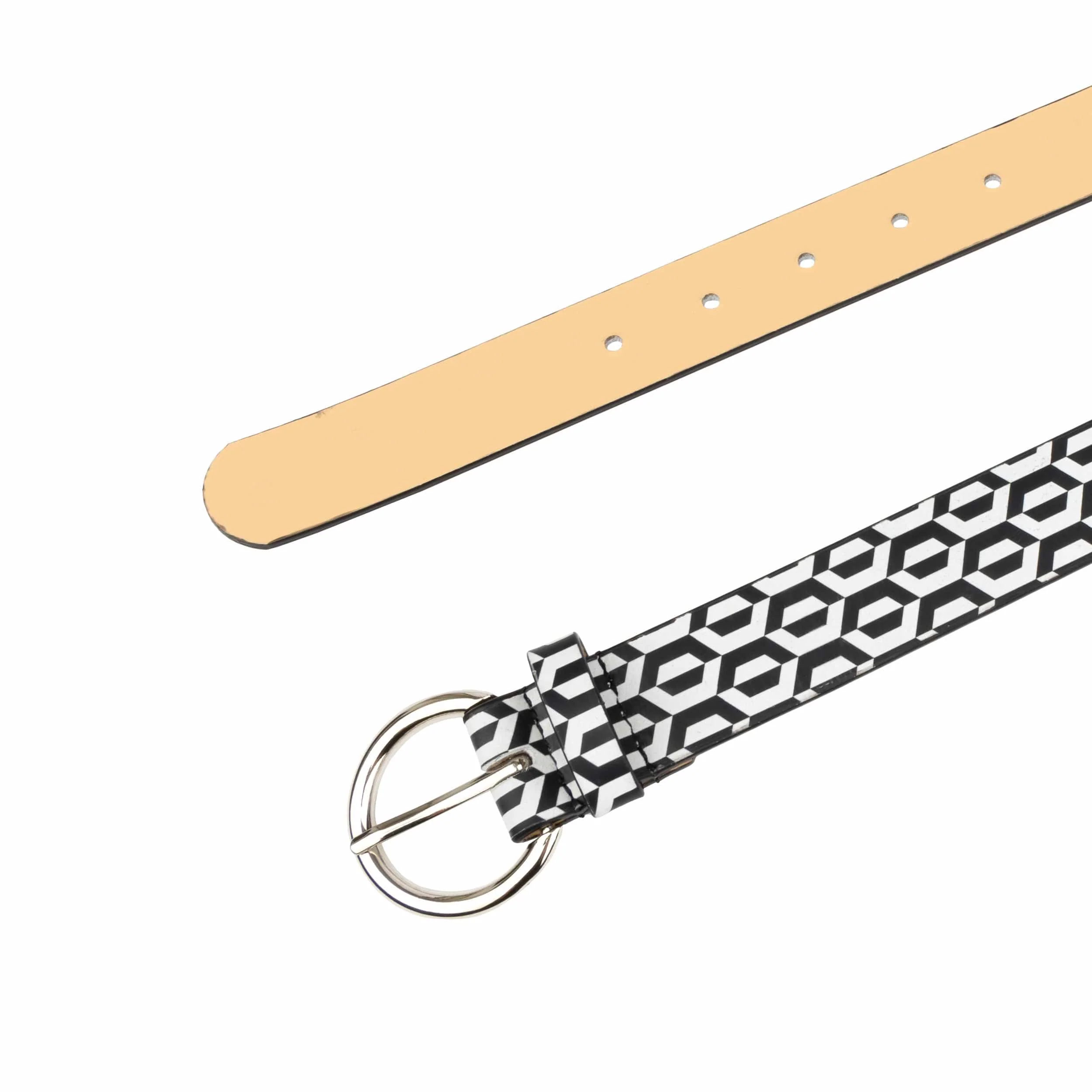 Emma - Black & White Hexa - Women's Italian leather belt - Image 4