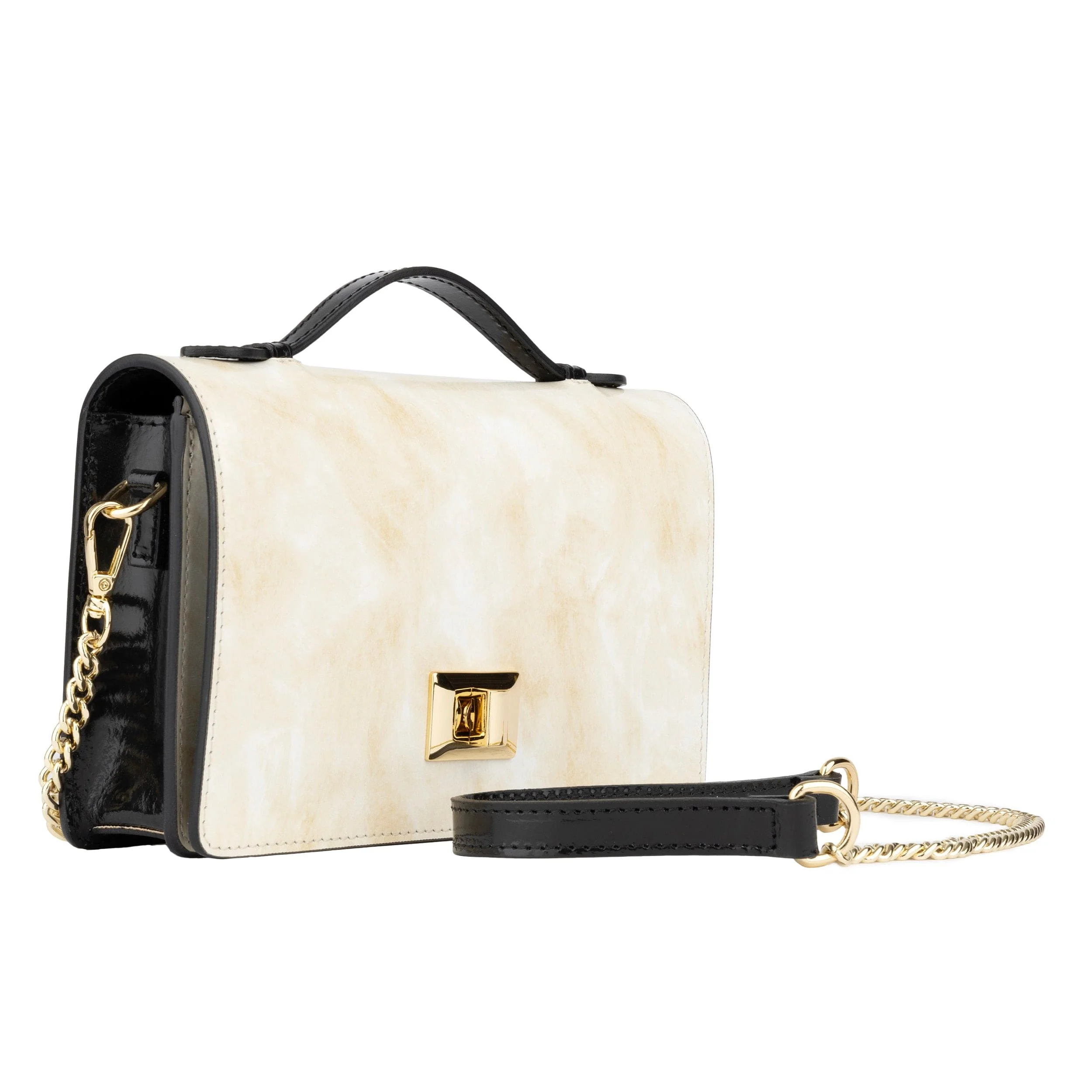 Envy - Cream & Black - Women's leather flap clutch bag with strap - Image 3