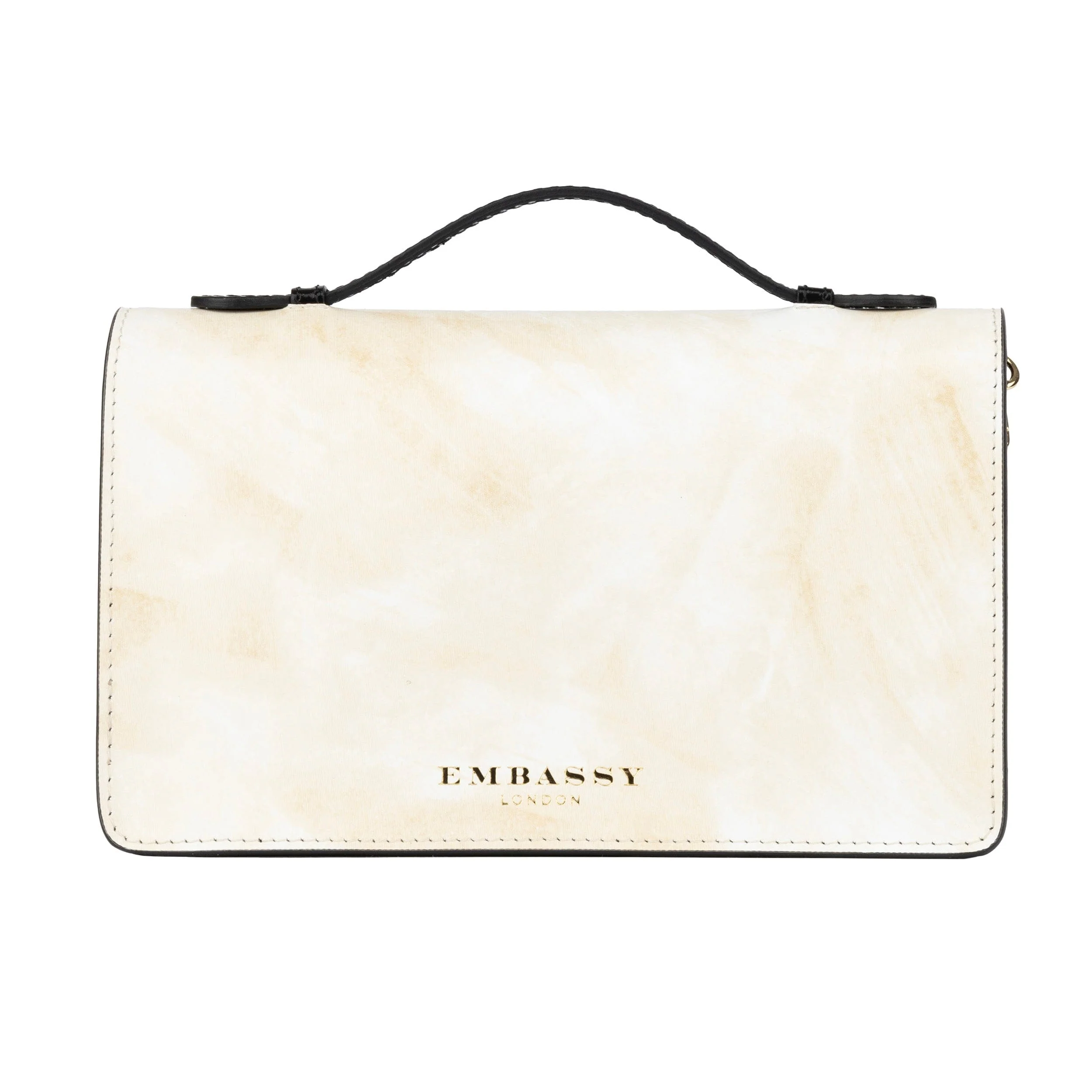 Envy - Cream & Black - Women's leather flap clutch bag with strap - Image 4