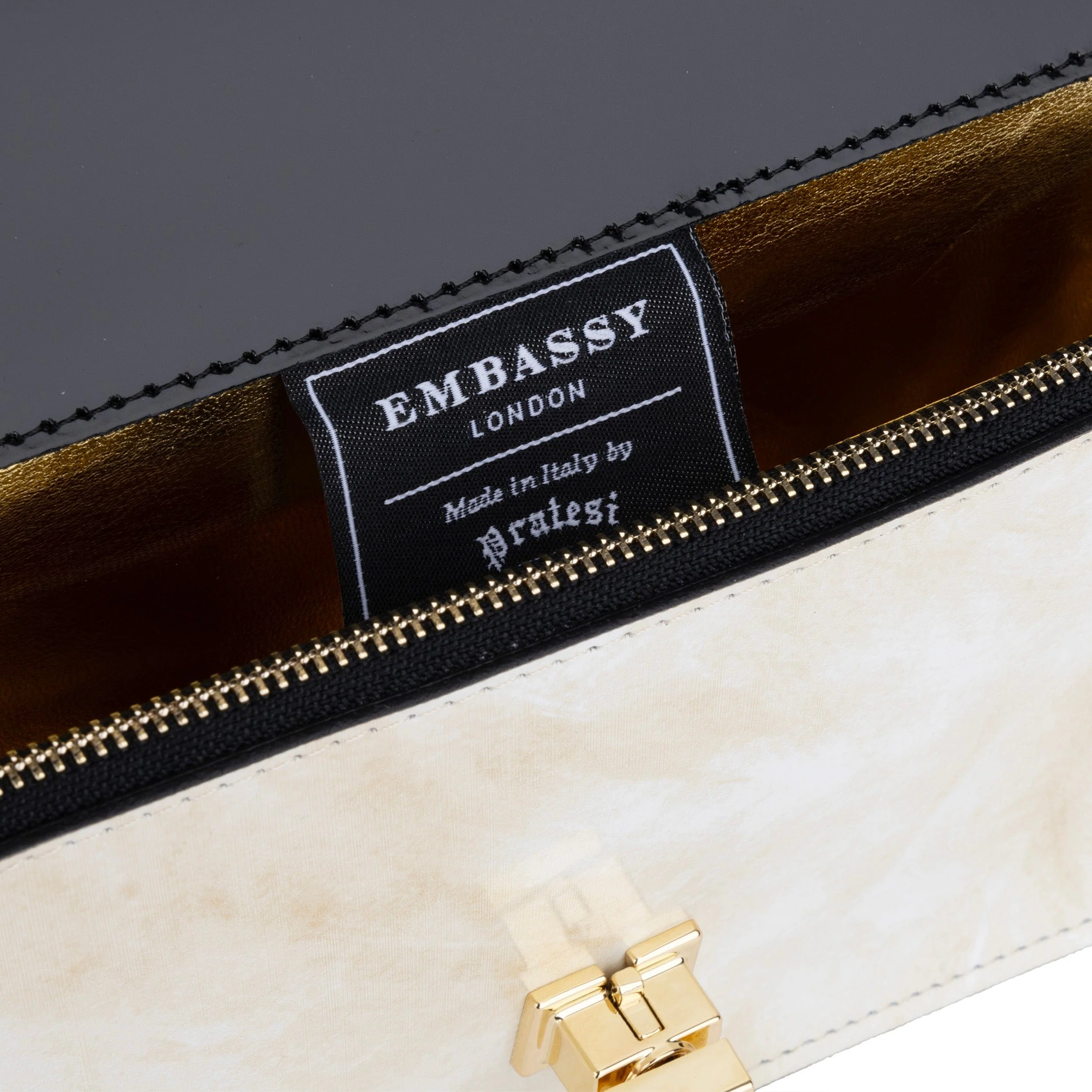 Envy - Cream & Black - Women's leather flap clutch bag with strap - Image 5