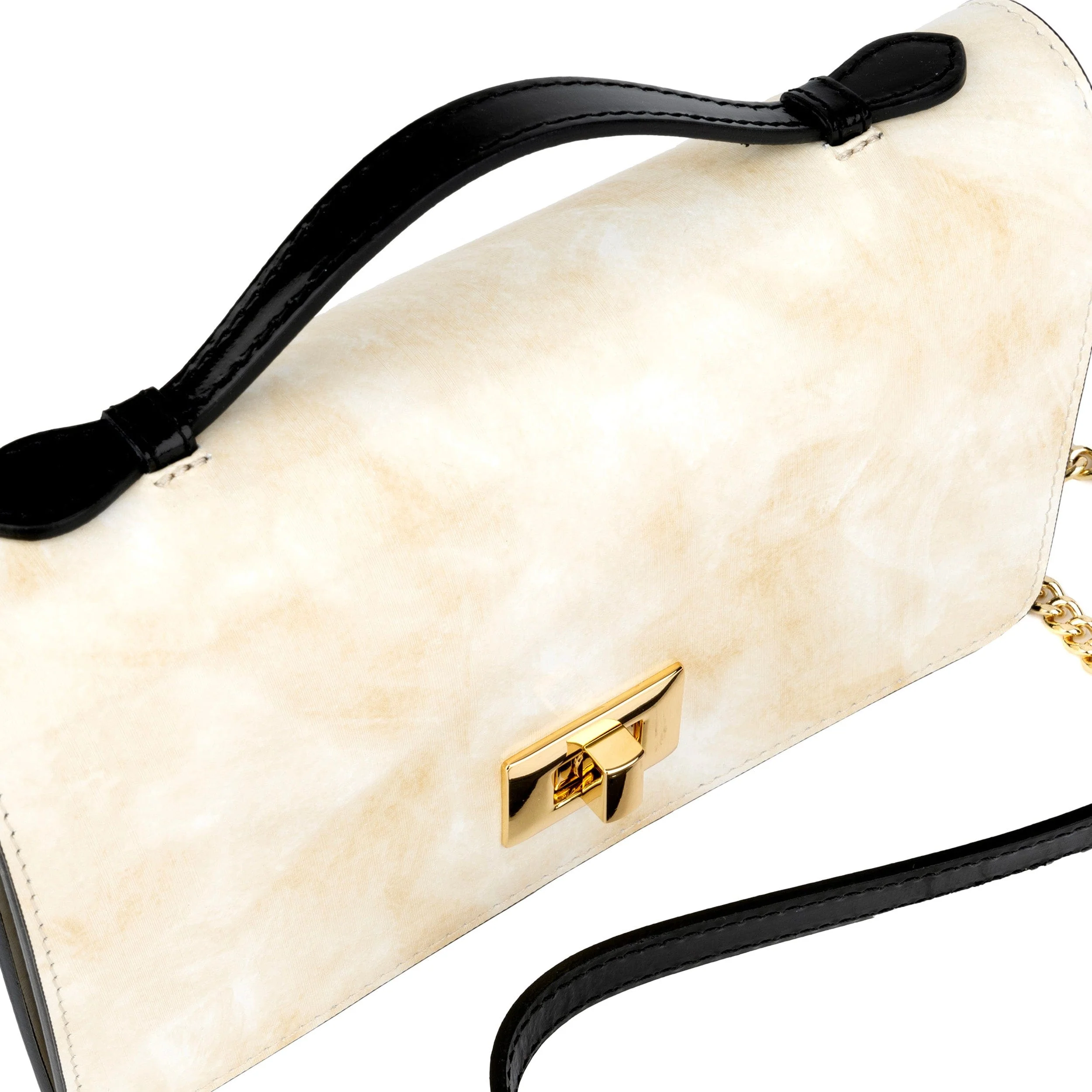 Envy - Cream & Black - Women's leather flap clutch bag with strap - Image 6