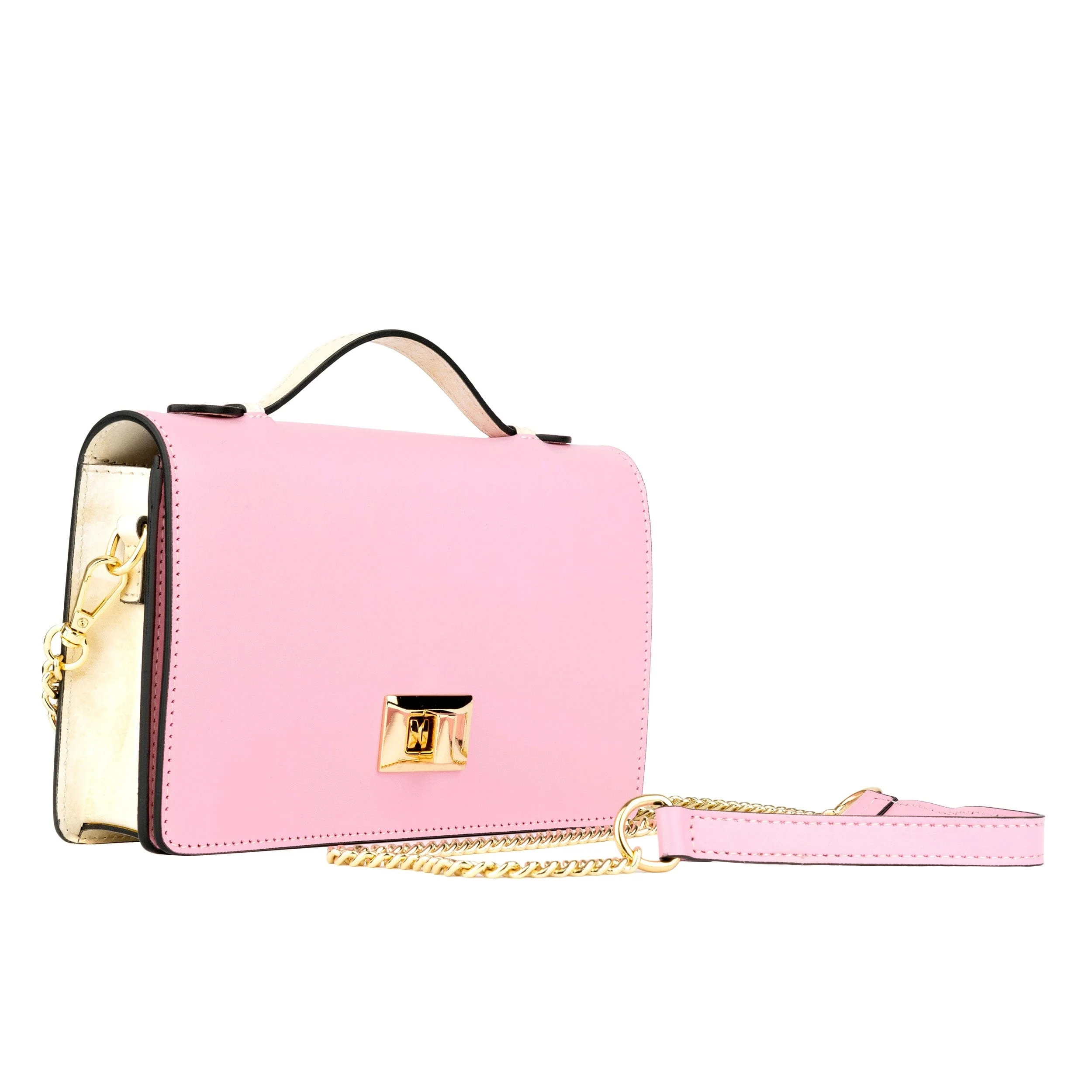Envy - Pink & Cream - Women's leather flap clutch bag with strap - Image 3