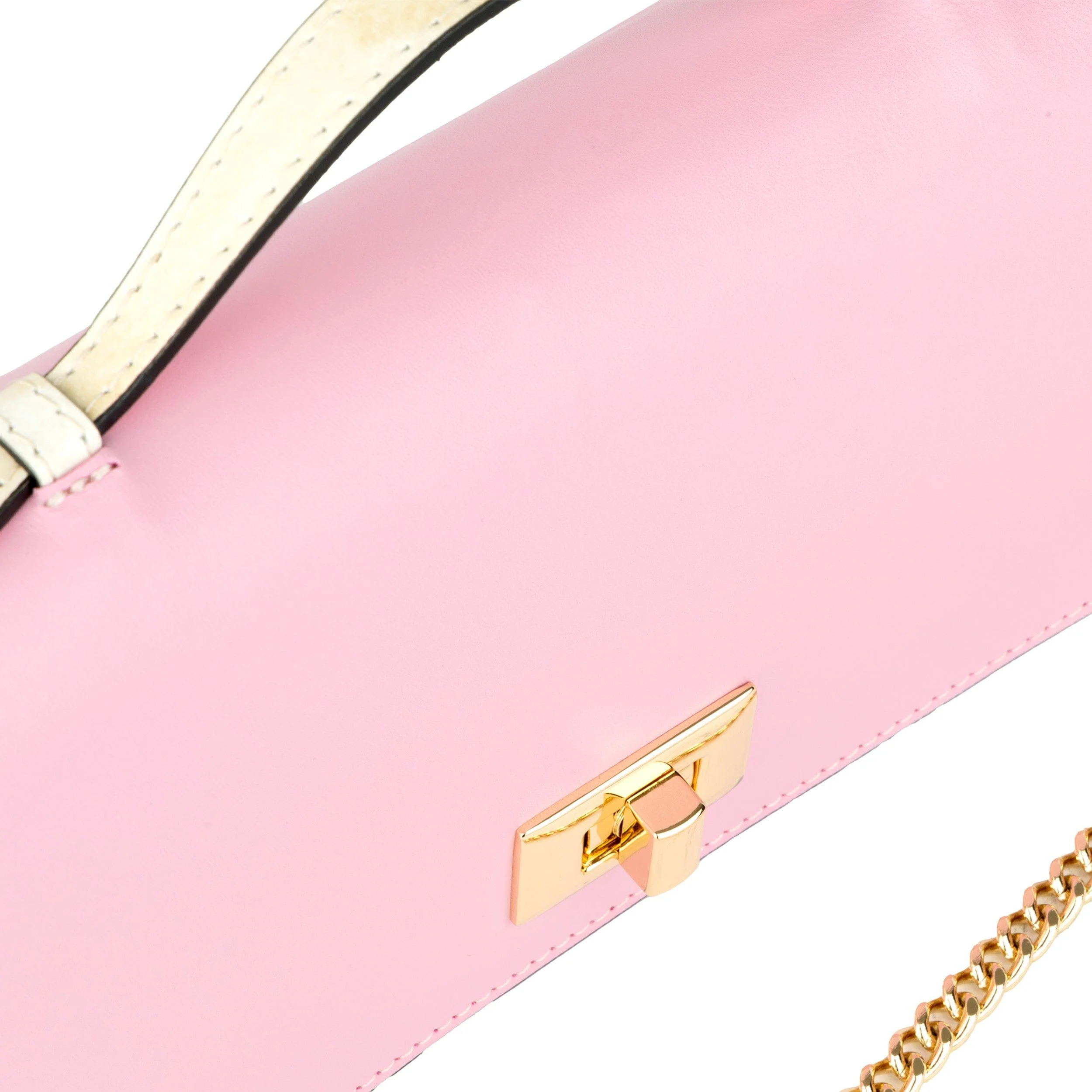 Envy - Pink & Cream - Women's leather flap clutch bag with strap - Image 6
