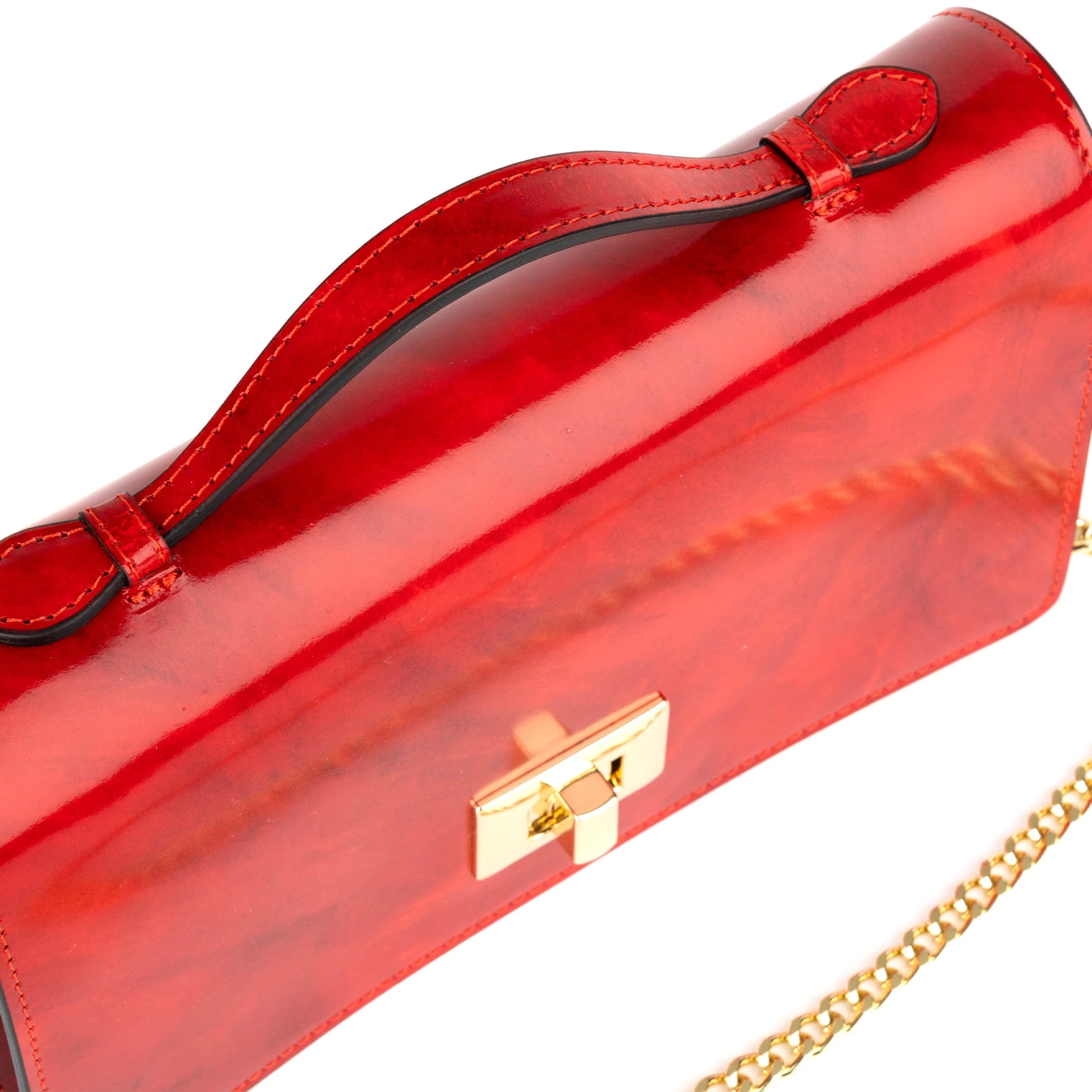 Envy - Red - Women's leather flap clutch bag with strap - Image 4