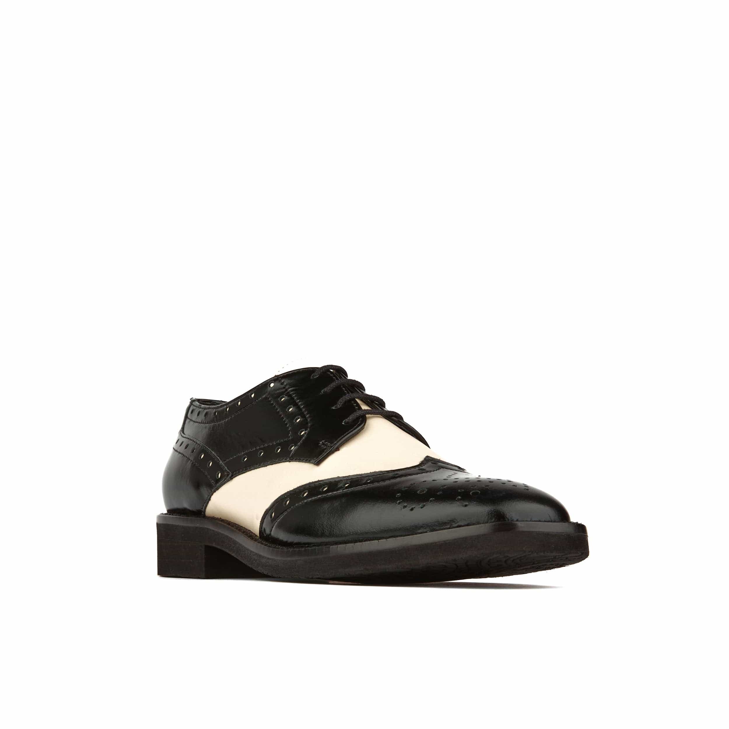 Eton - Cream & Black - Women's square toe leather lace up in white & black - Image 3