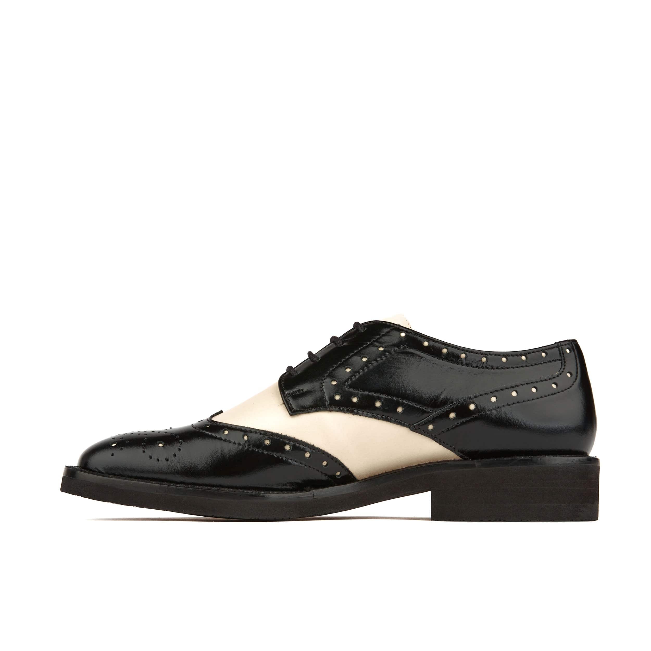 Eton - Cream & Black - Women's square toe leather lace up in white & black - Image 4
