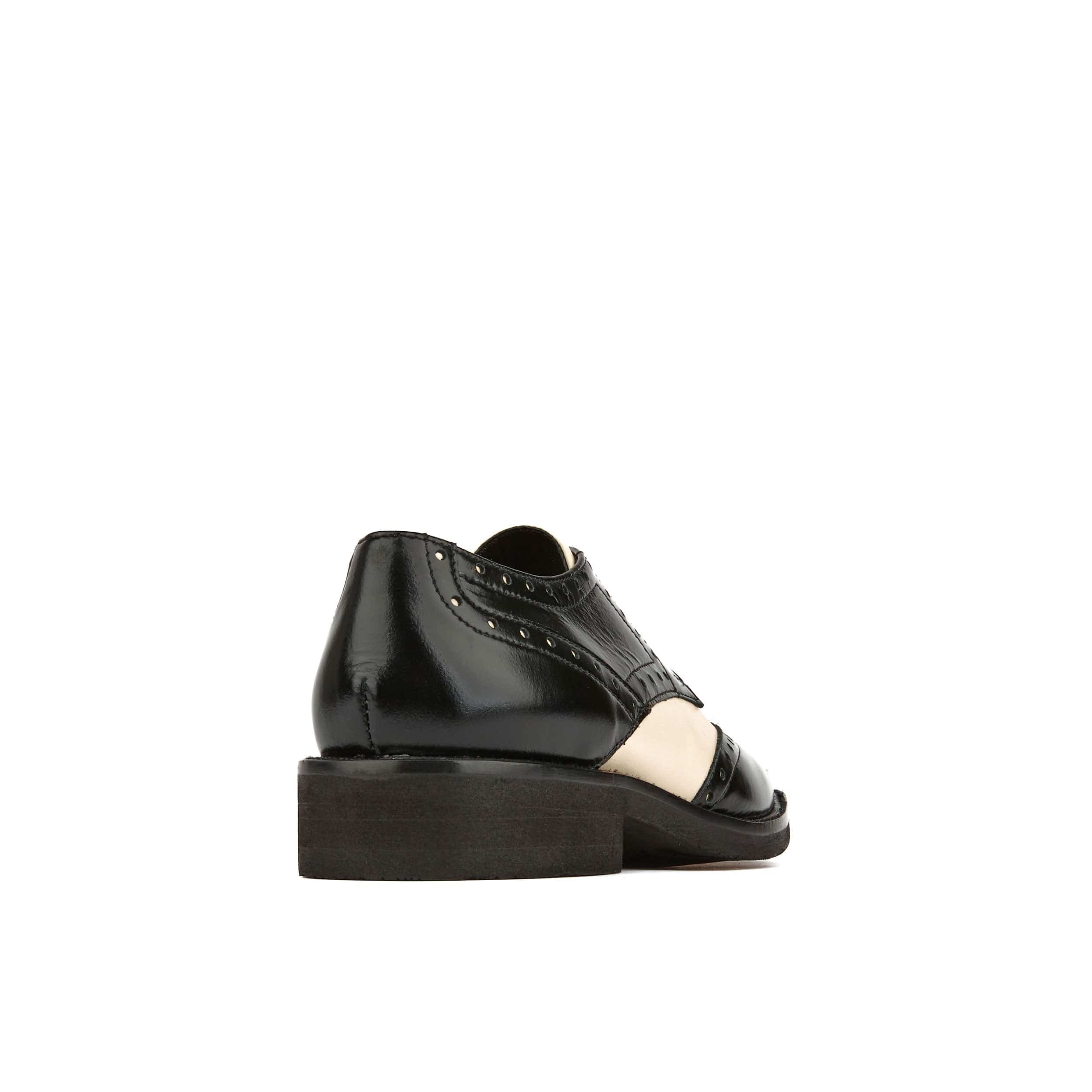 Eton - Cream & Black - Women's square toe leather lace up in white & black - Image 5