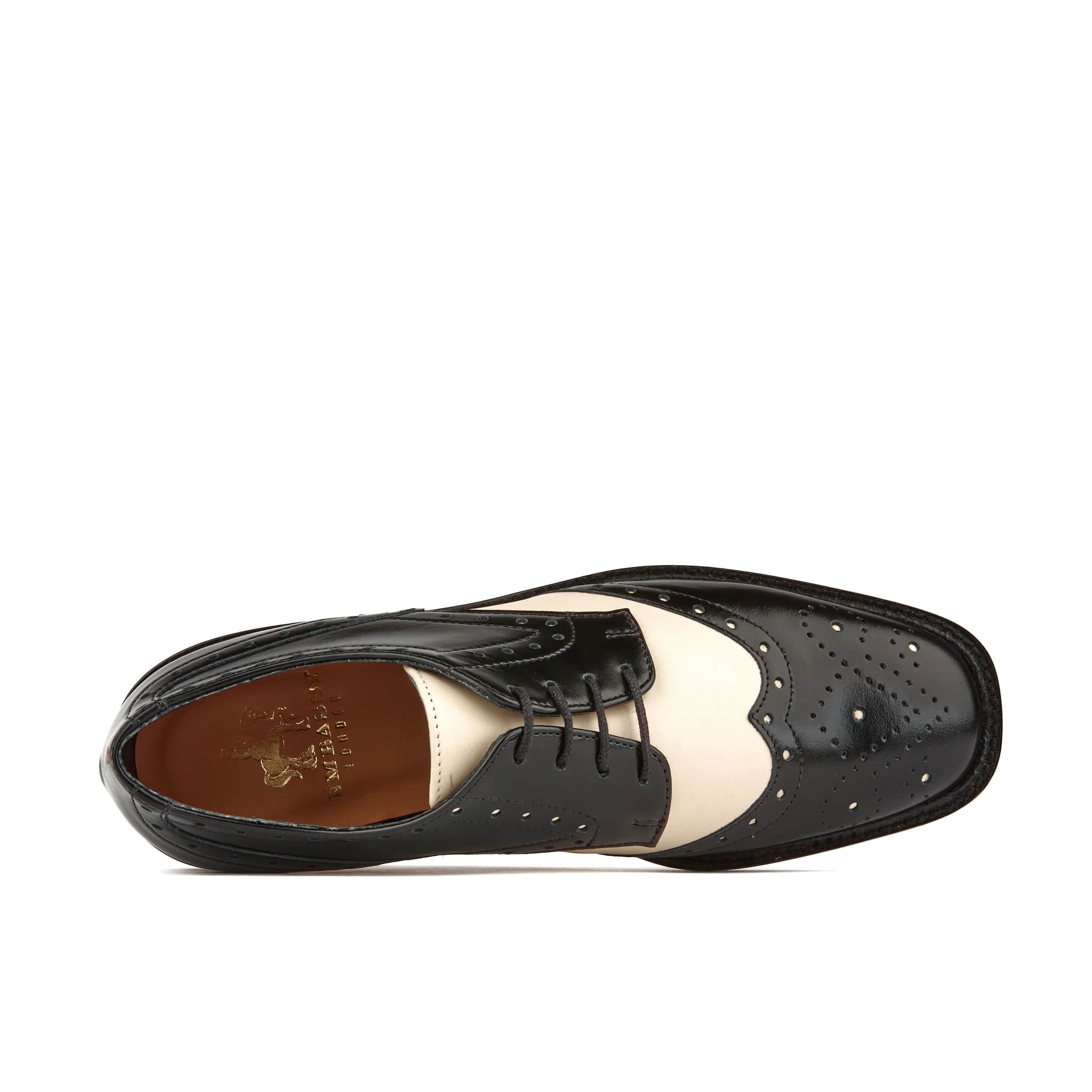 Eton - Cream & Black - Women's square toe leather lace up in white & black - Image 6