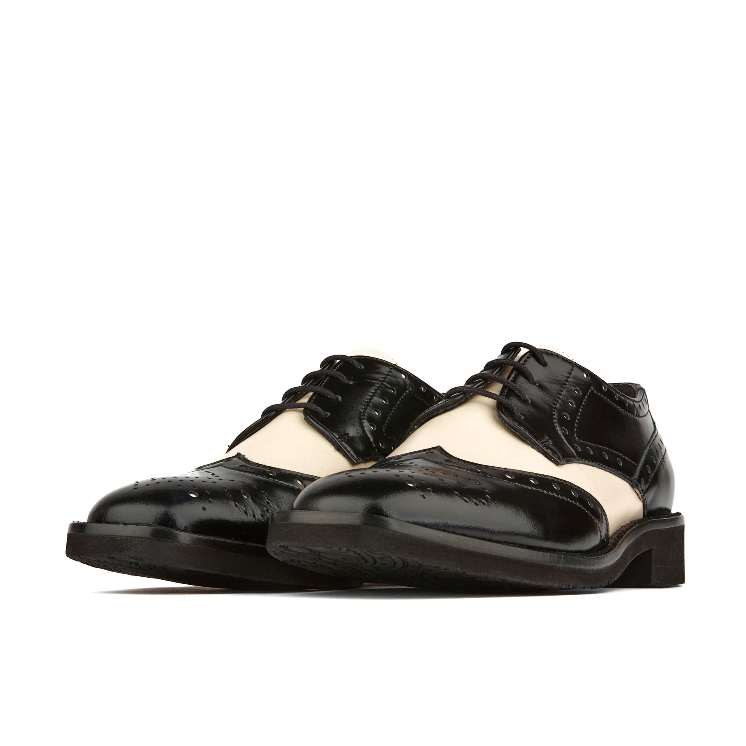 Eton - Cream & Black - Women's square toe leather lace up in white & black - Image 7