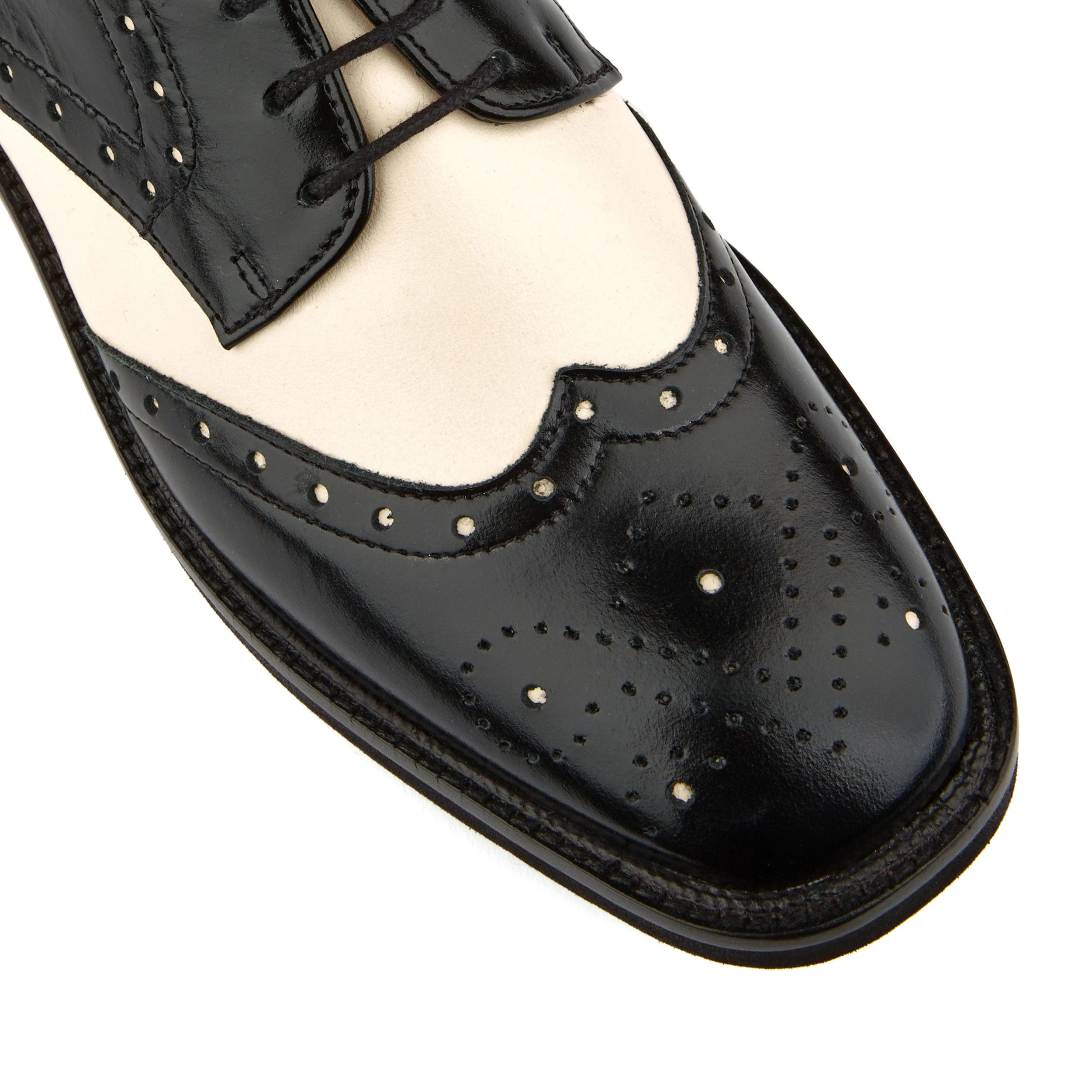 Eton - Cream & Black - Women's square toe leather lace up in white & black - Image 8