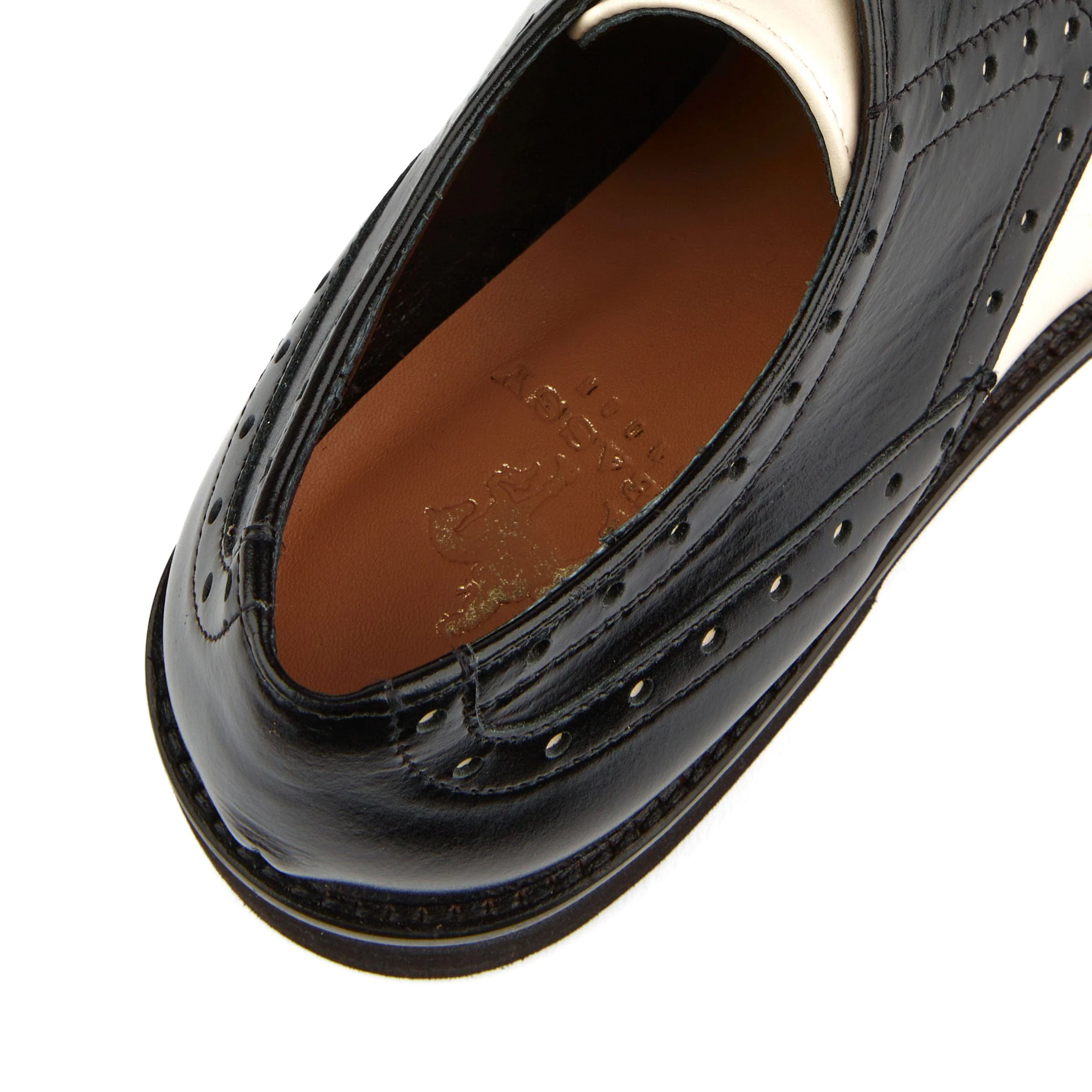 Eton - Cream & Black - Women's square toe leather lace up in white & black - Image 9