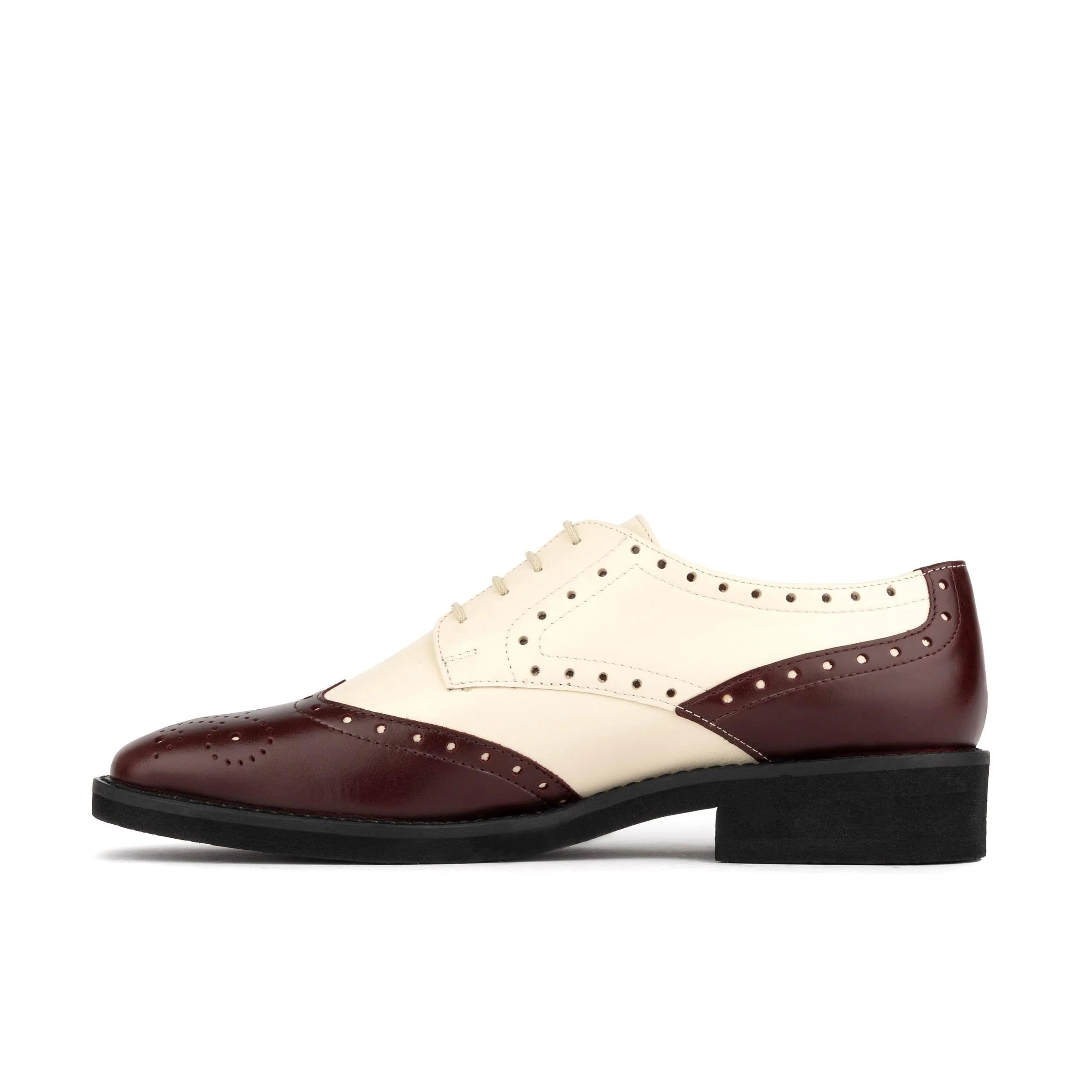 Eton - Burgundy & Cream - Women's square toe leather lace-up - Image 3