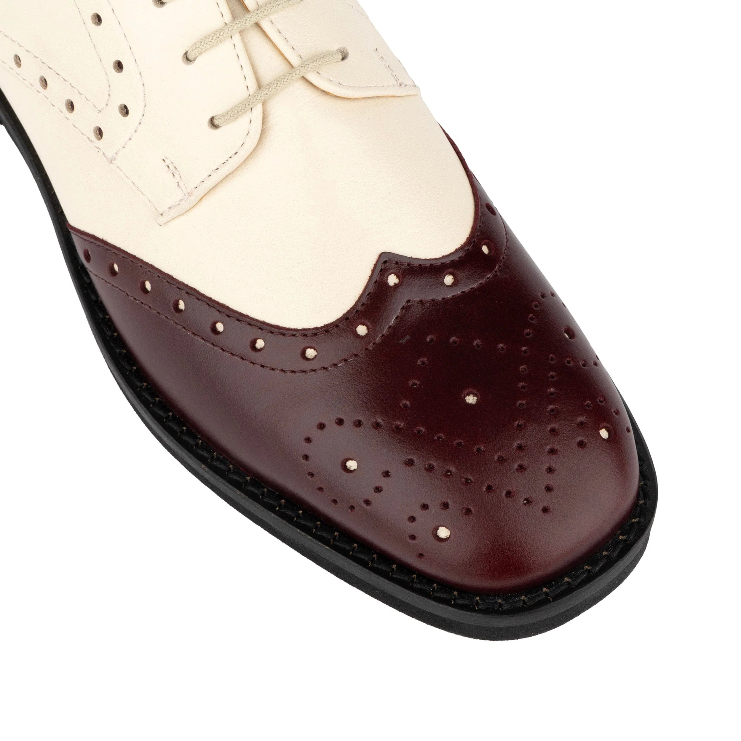 Eton - Burgundy & Cream - Women's square toe leather lace-up - Image 7