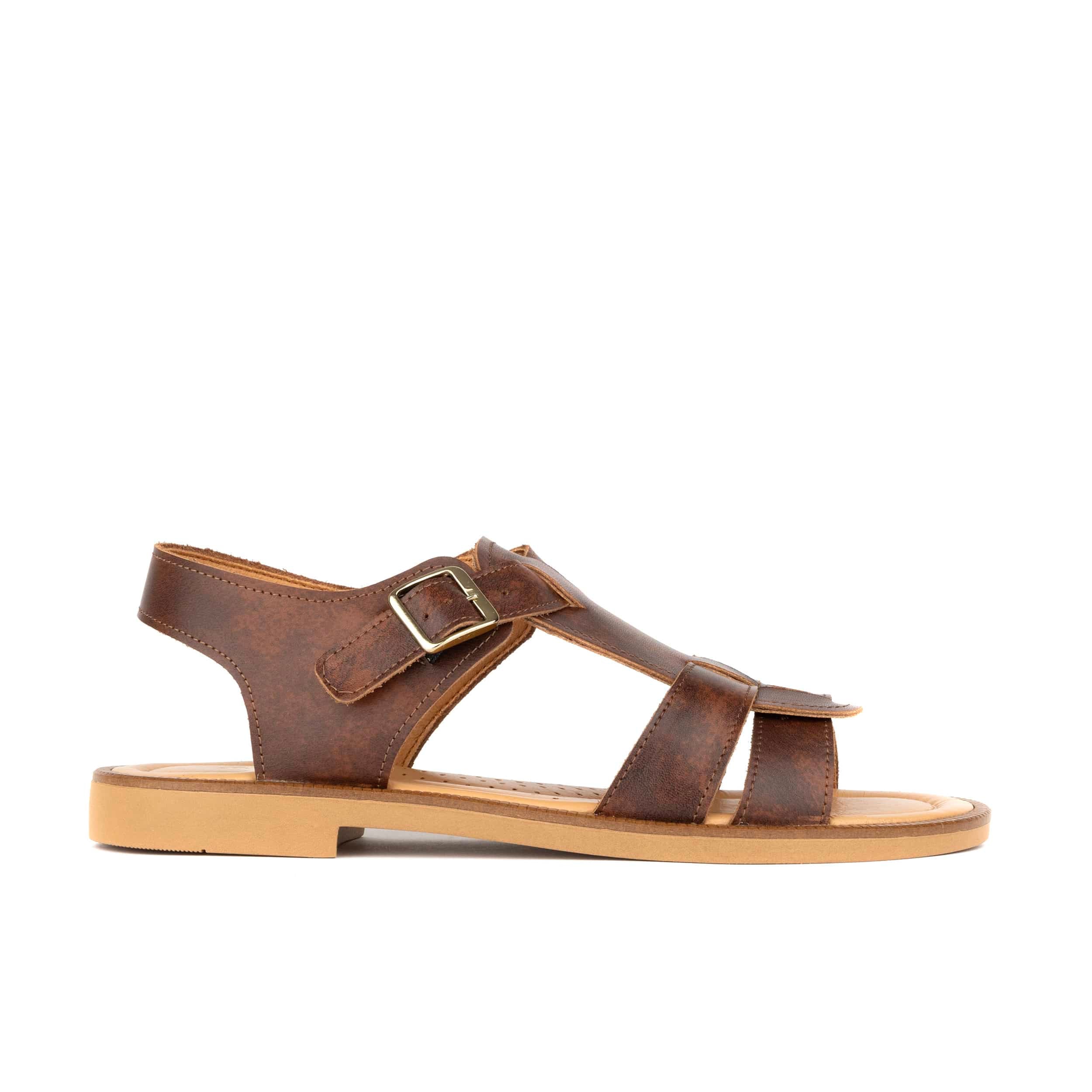 Fiona - Brown - Women's Leather Gladiator Strap Sandals