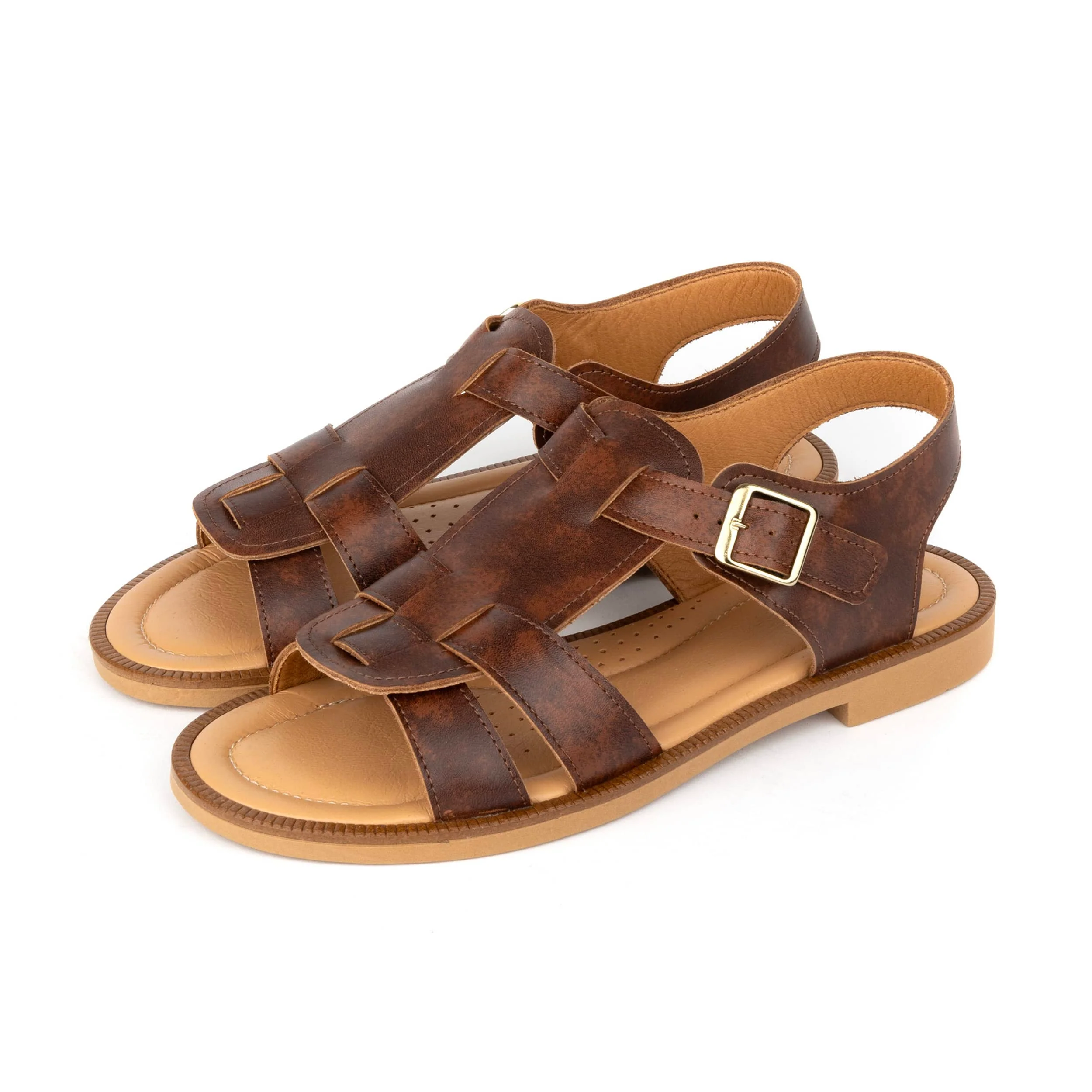 Fiona - Brown - Women's Leather Gladiator Strap Sandals - Image 9