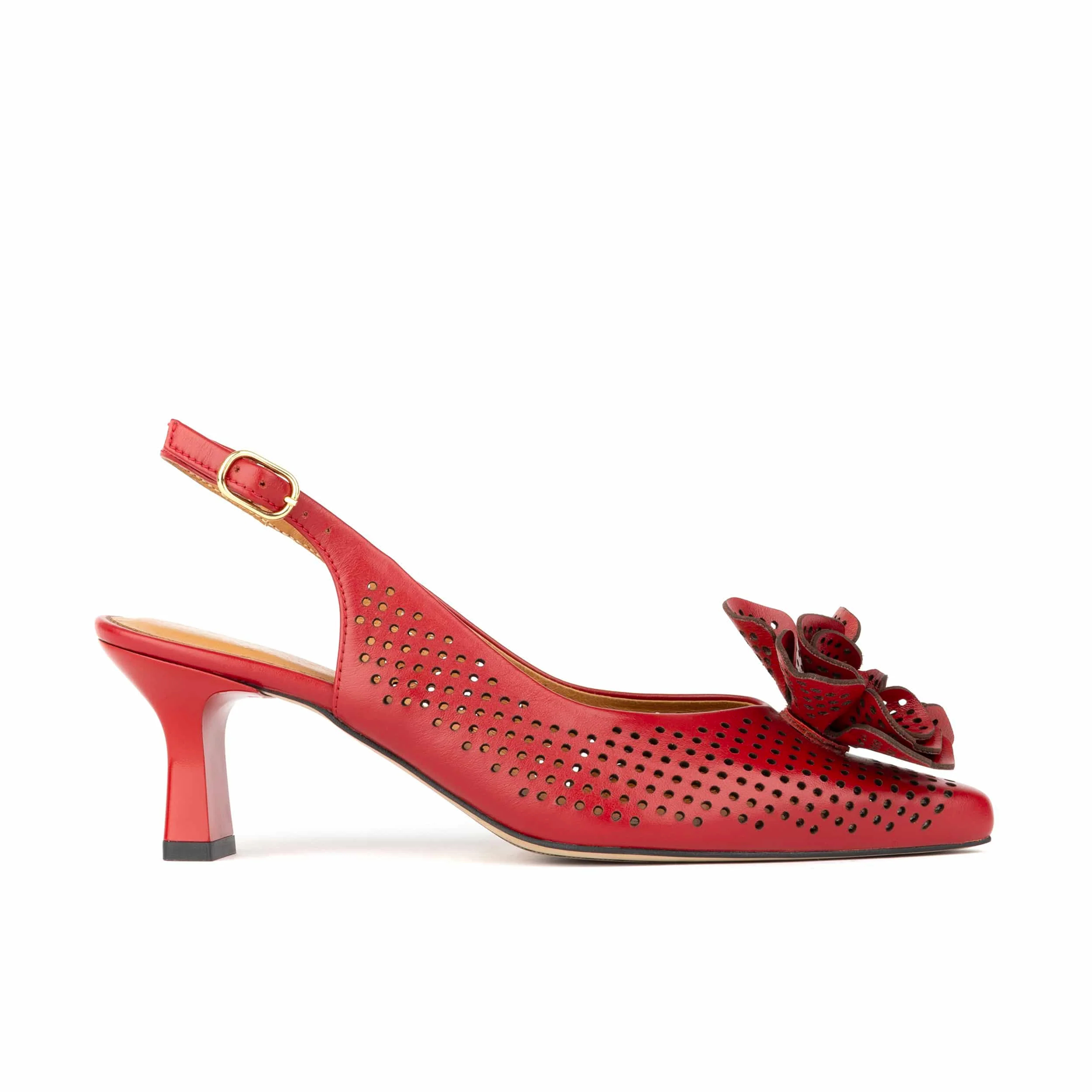 Florence - Red - Women's Leather Slingback Heel with Flower Detail