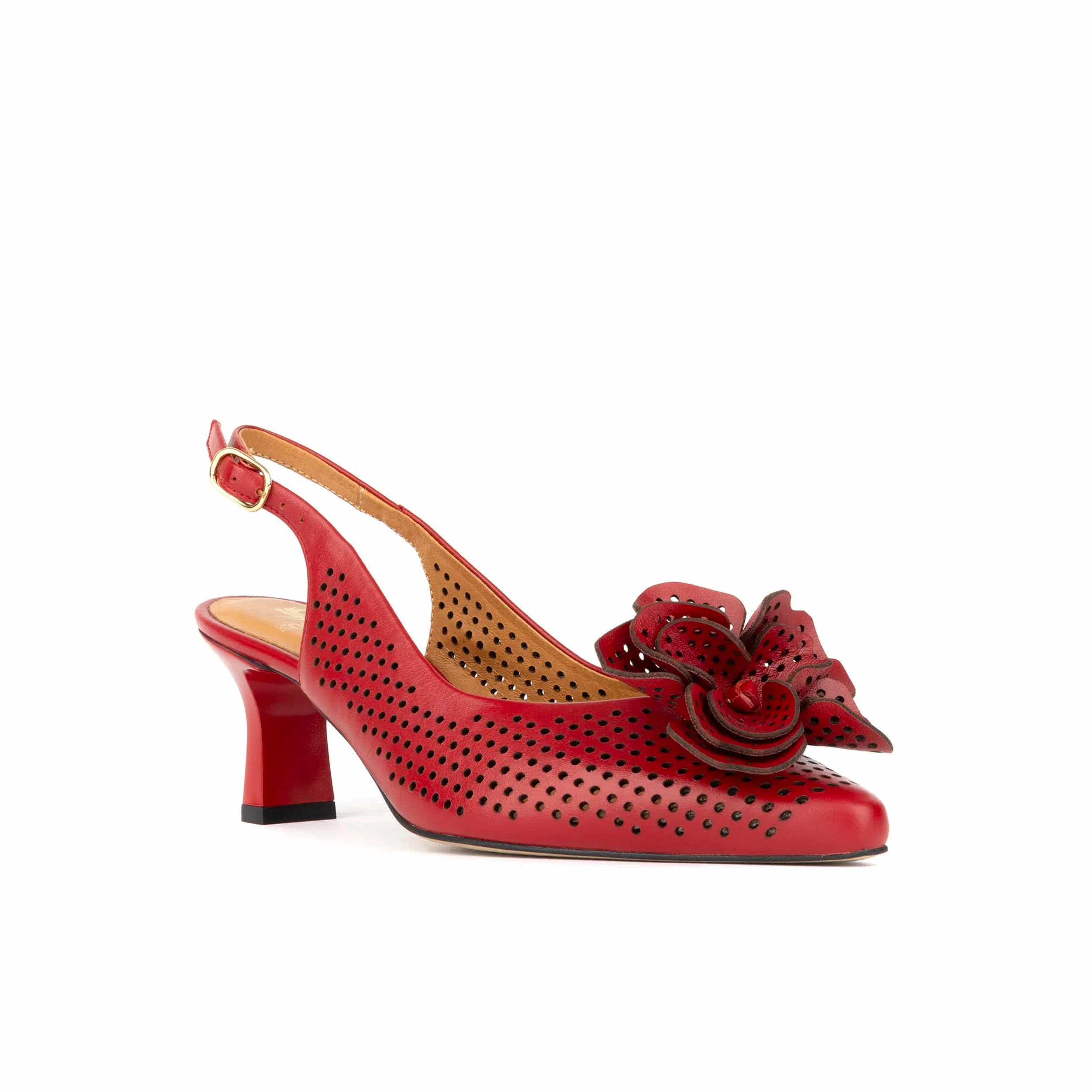Florence - Red - Women's Leather Slingback Heel with Flower Detail - Image 3
