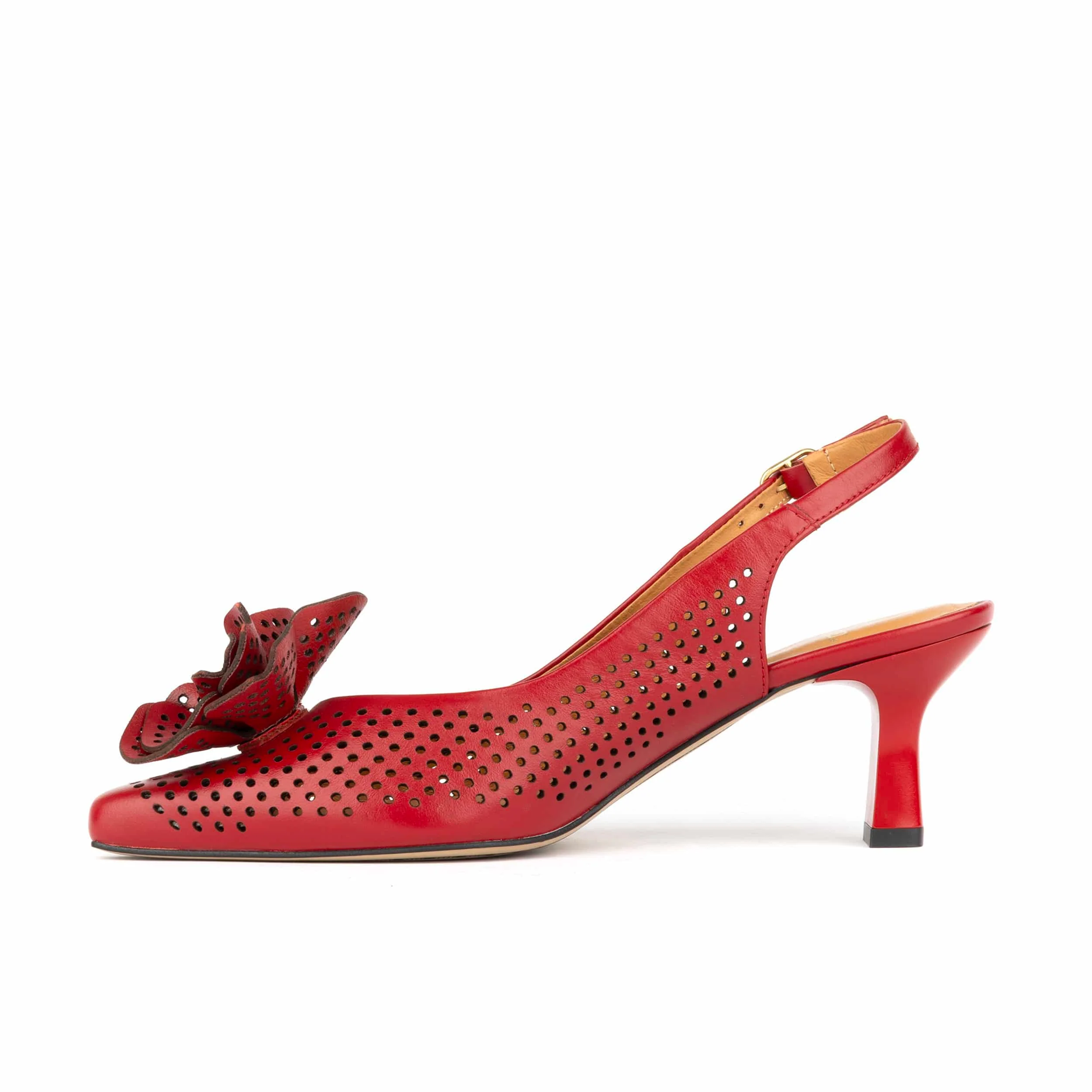 Florence - Red - Women's Leather Slingback Heel with Flower Detail - Image 4