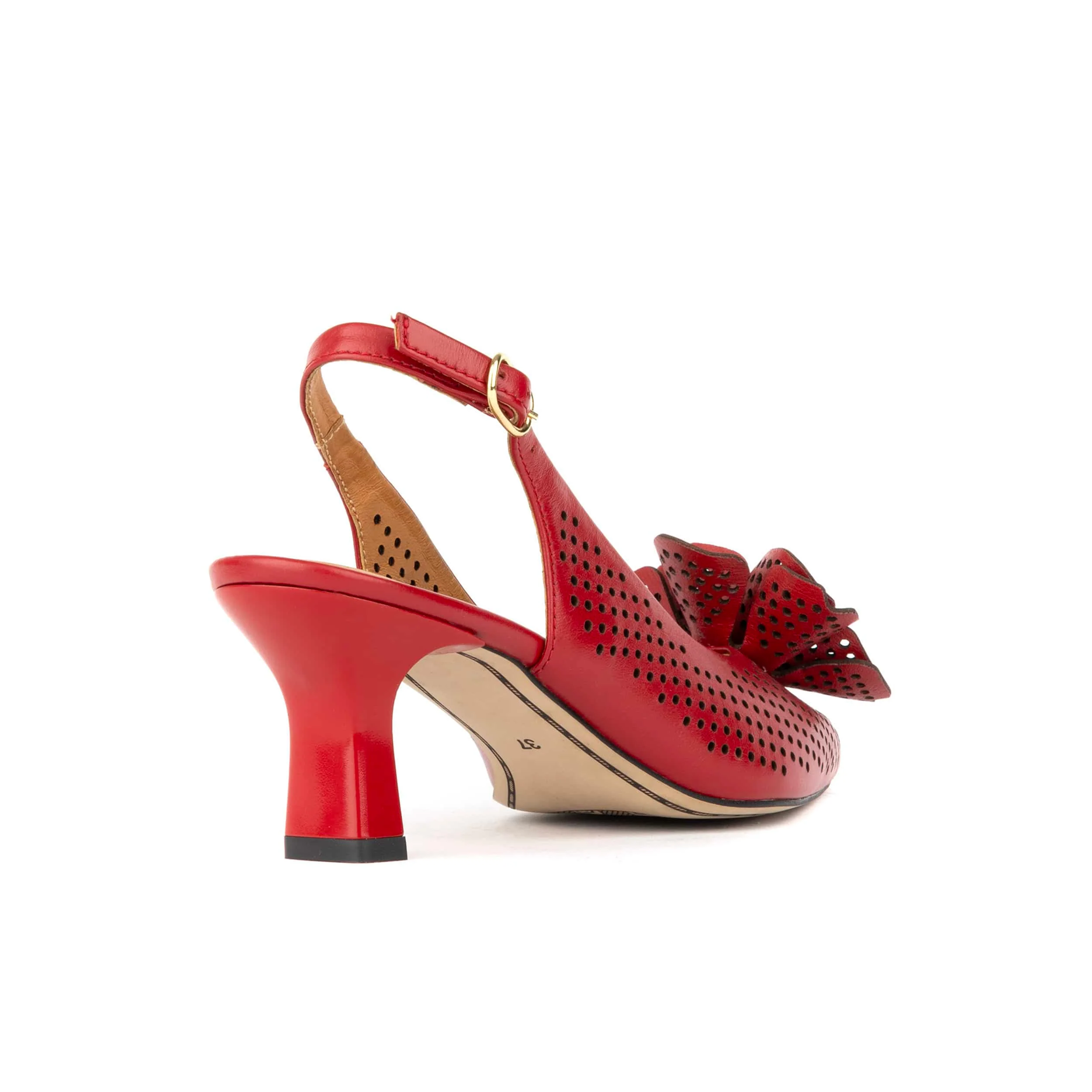 Florence - Red - Women's Leather Slingback Heel with Flower Detail - Image 5